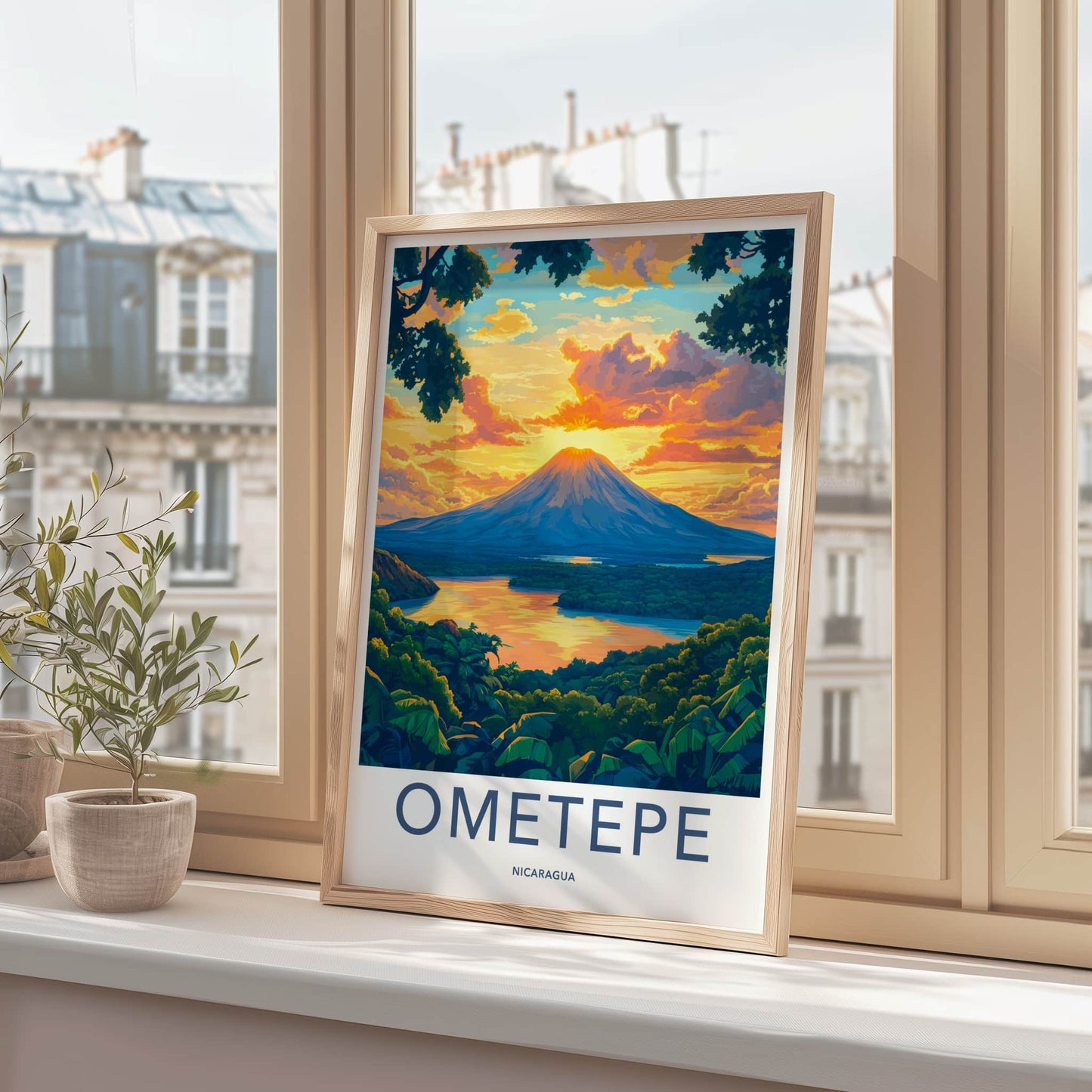 Ometepe Poster - Nicaragua Travel Art - Vibrant Sunset Lake Home Decor