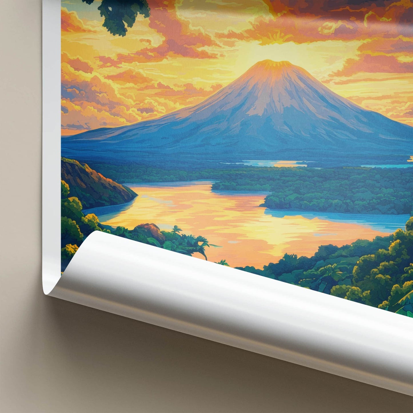 Ometepe Poster - Nicaragua Travel Art - Vibrant Sunset Lake Home Decor