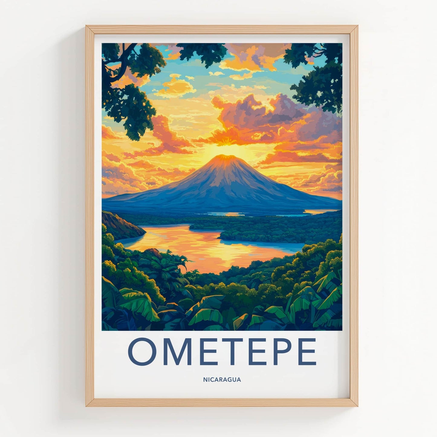 Ometepe Poster - Nicaragua Travel Art - Vibrant Sunset Lake Home Decor