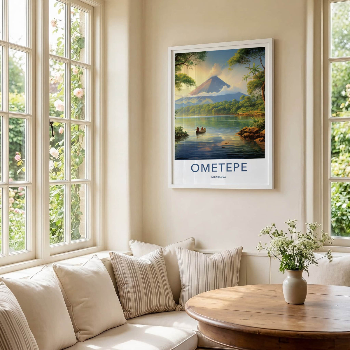 Ometepe Poster - Nicaragua Travel Art - Volcano Lake Canoe Home Decor
