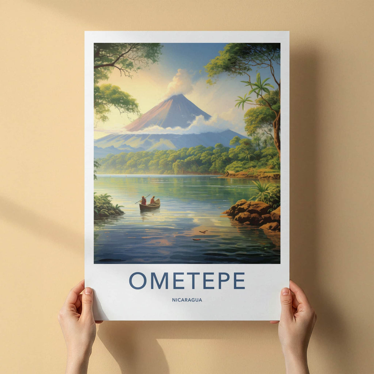 Ometepe Poster - Nicaragua Travel Art - Volcano Lake Canoe Home Decor