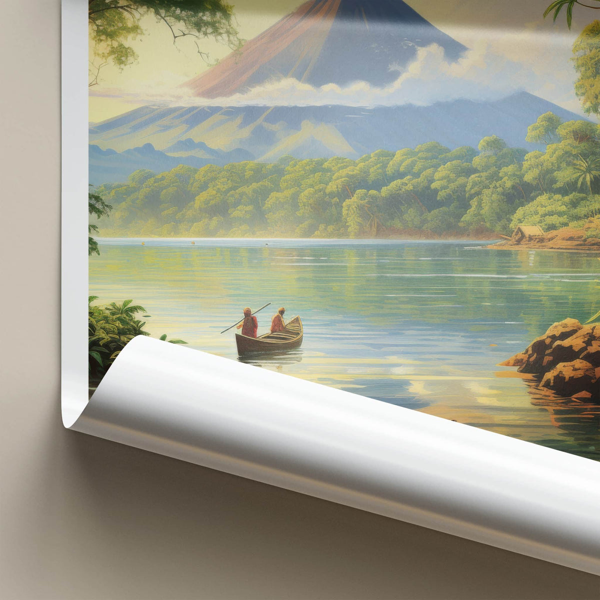 Ometepe Poster - Nicaragua Travel Art - Volcano Lake Canoe Home Decor