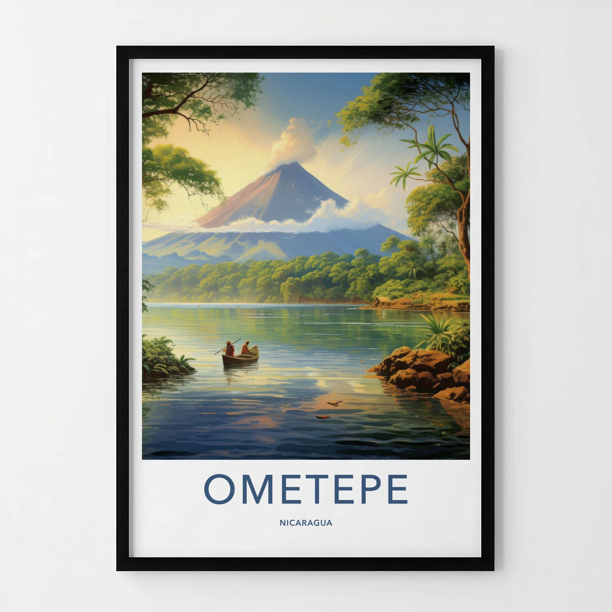 Ometepe Poster - Nicaragua Travel Art - Volcano Lake Canoe Home Decor
