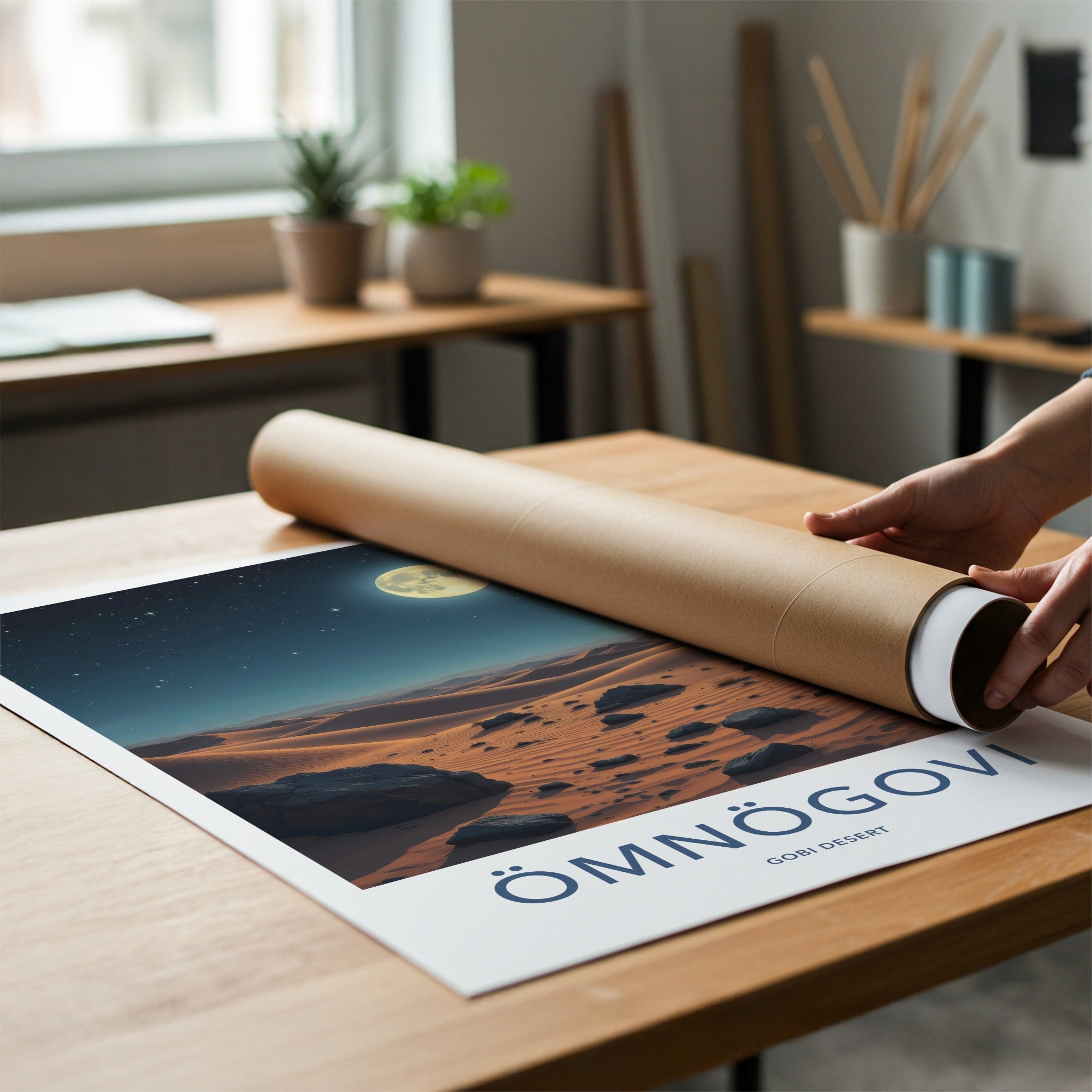 Omnogovi Poster - Mongolia Travel Art - Starry Desert Moon Home Decor