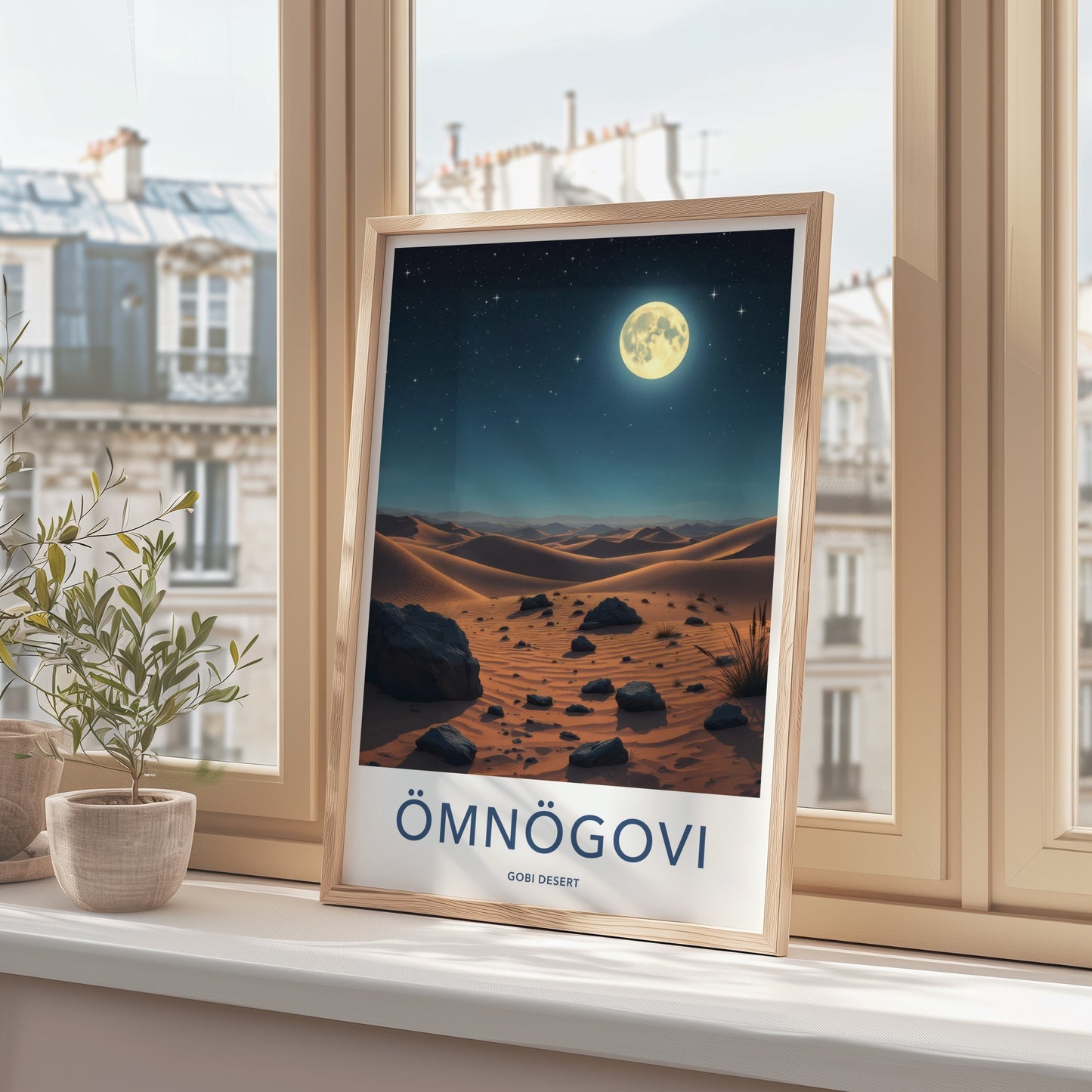 Omnogovi Poster - Mongolia Travel Art - Starry Desert Moon Home Decor