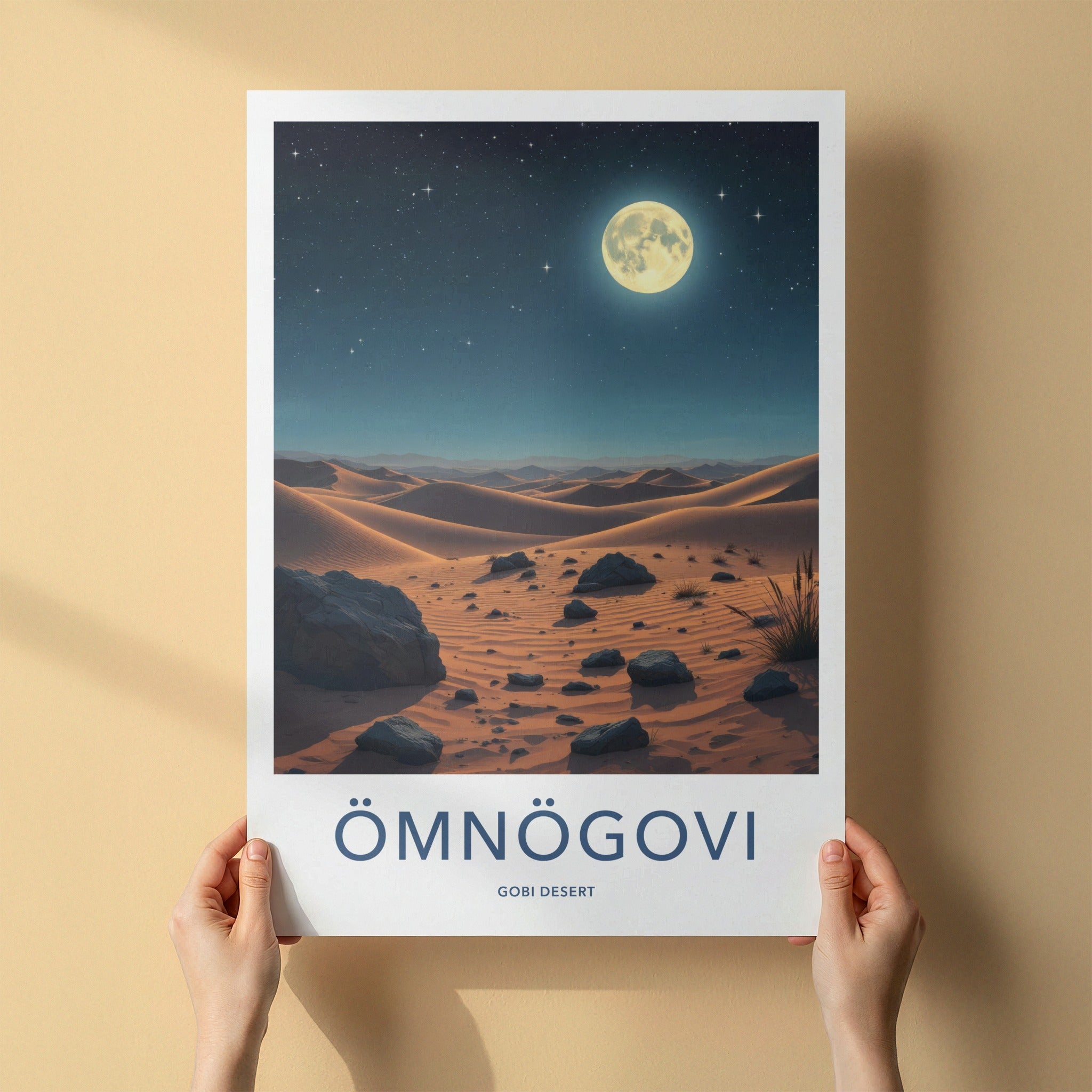 Omnogovi Poster - Mongolia Travel Art - Starry Desert Moon Home Decor