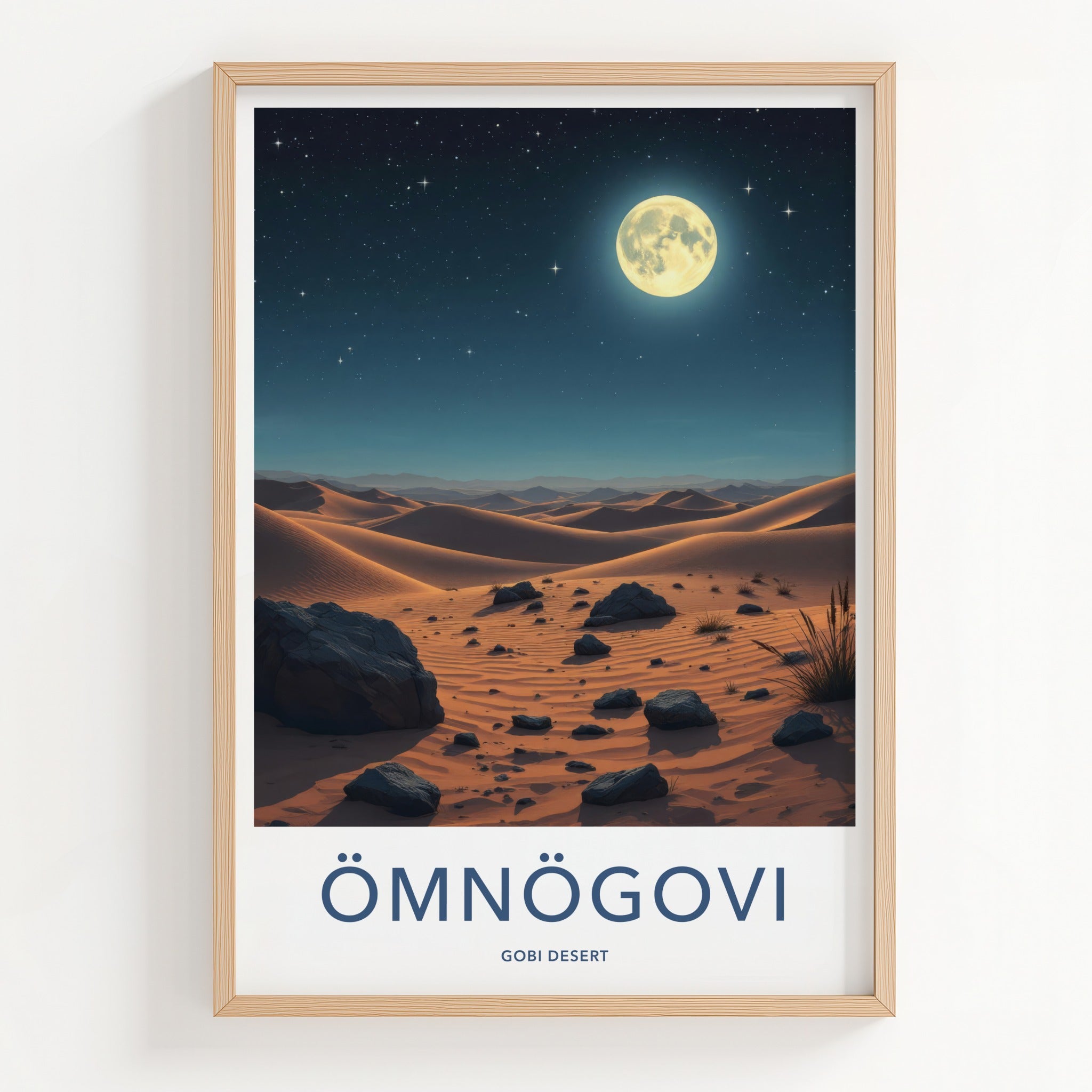Omnogovi Poster - Mongolia Travel Art - Starry Desert Moon Home Decor