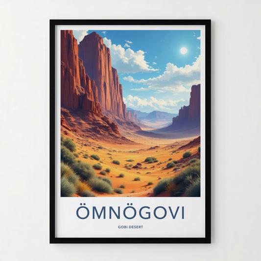 Omnogovi Poster - Mongolia Travel Art - Towering Red Cliffs Home Decor
