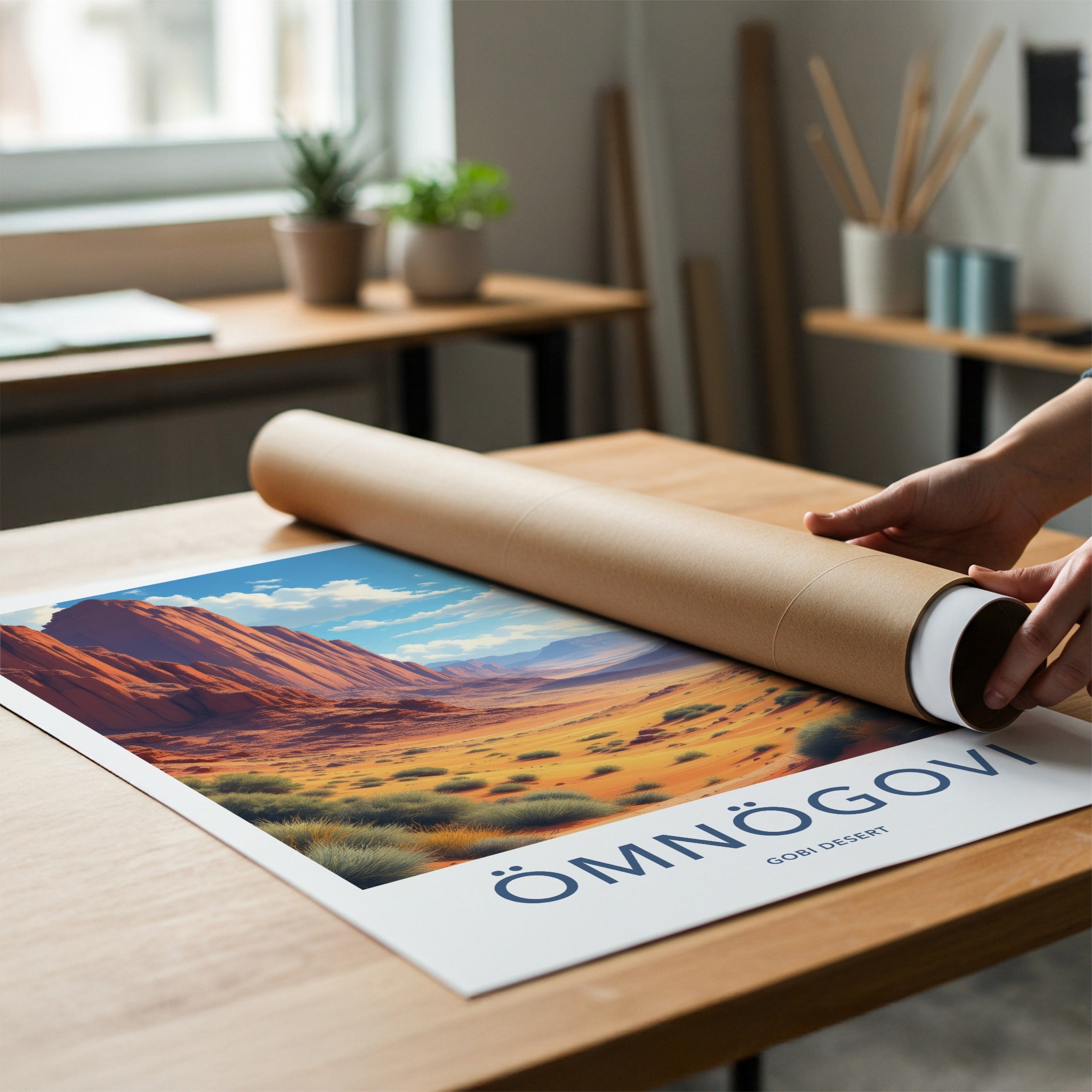 Omnogovi Poster - Mongolia Travel Art - Towering Red Cliffs Home Decor