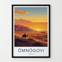 Omnogovi Poster - Mongolia Travel Print - Desert Sunset Camels Home Decor