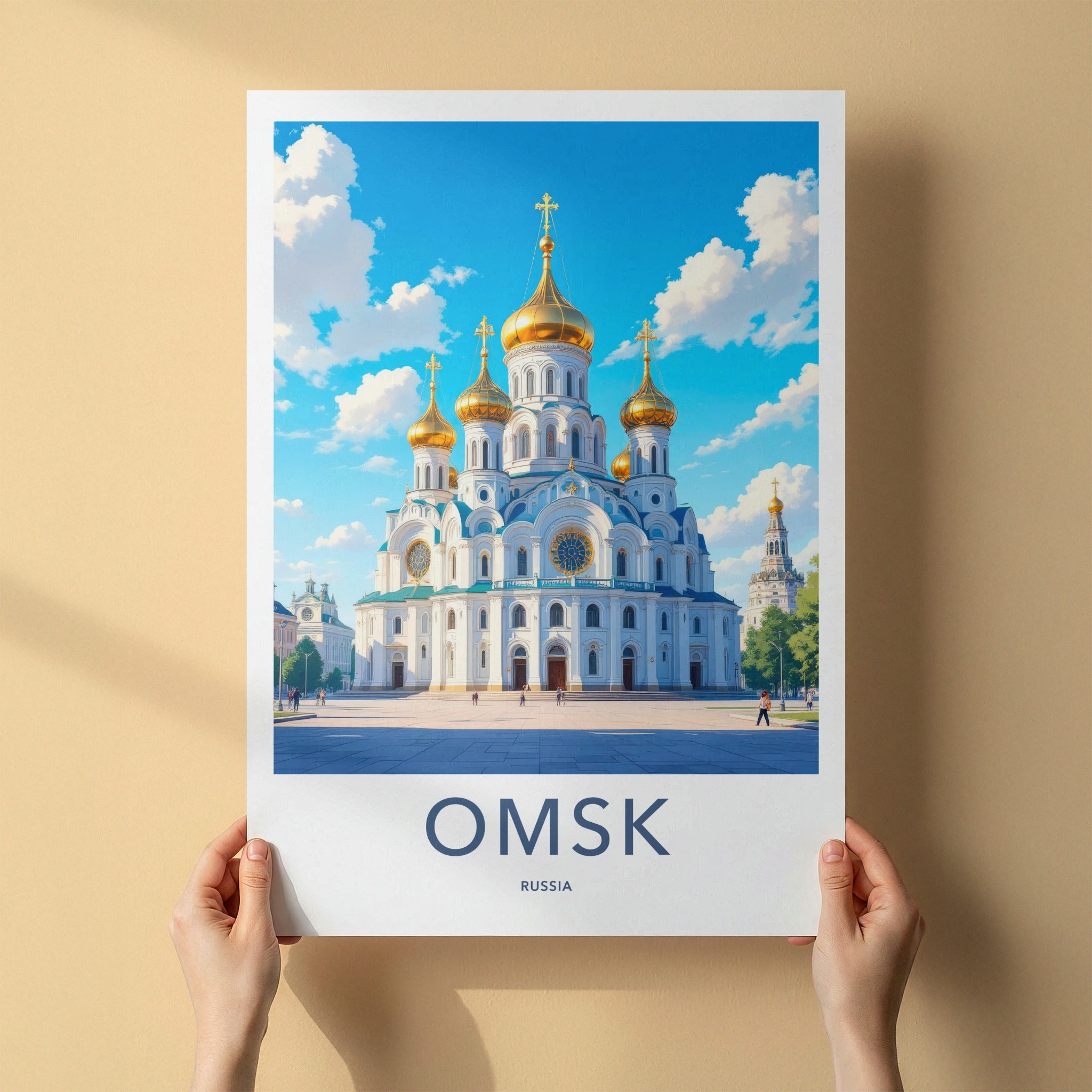 Omsk Poster - Russia Travel Print - Ornate Golden Domes Lounge Decor