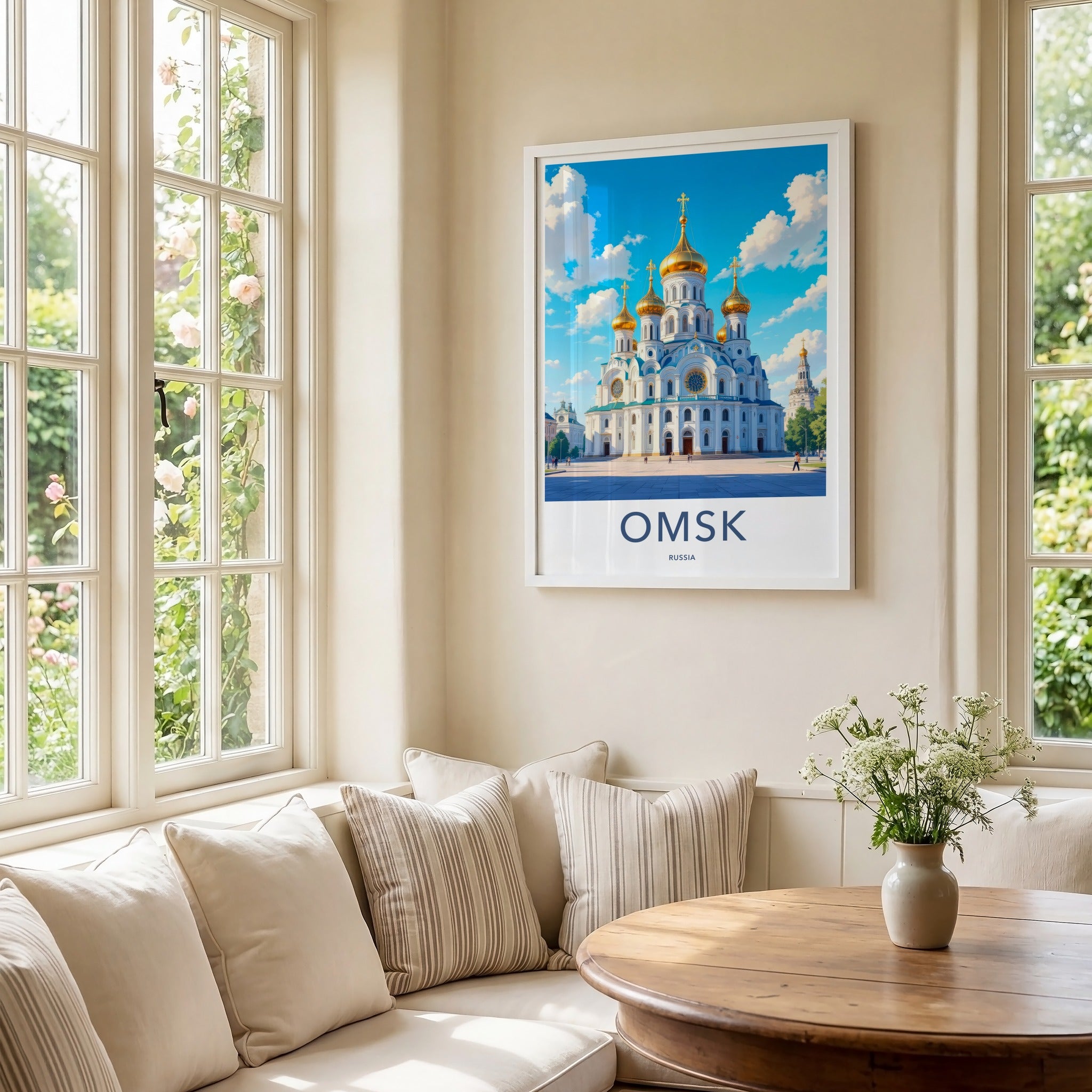 Omsk Poster - Russia Travel Print - Ornate Golden Domes Lounge Decor