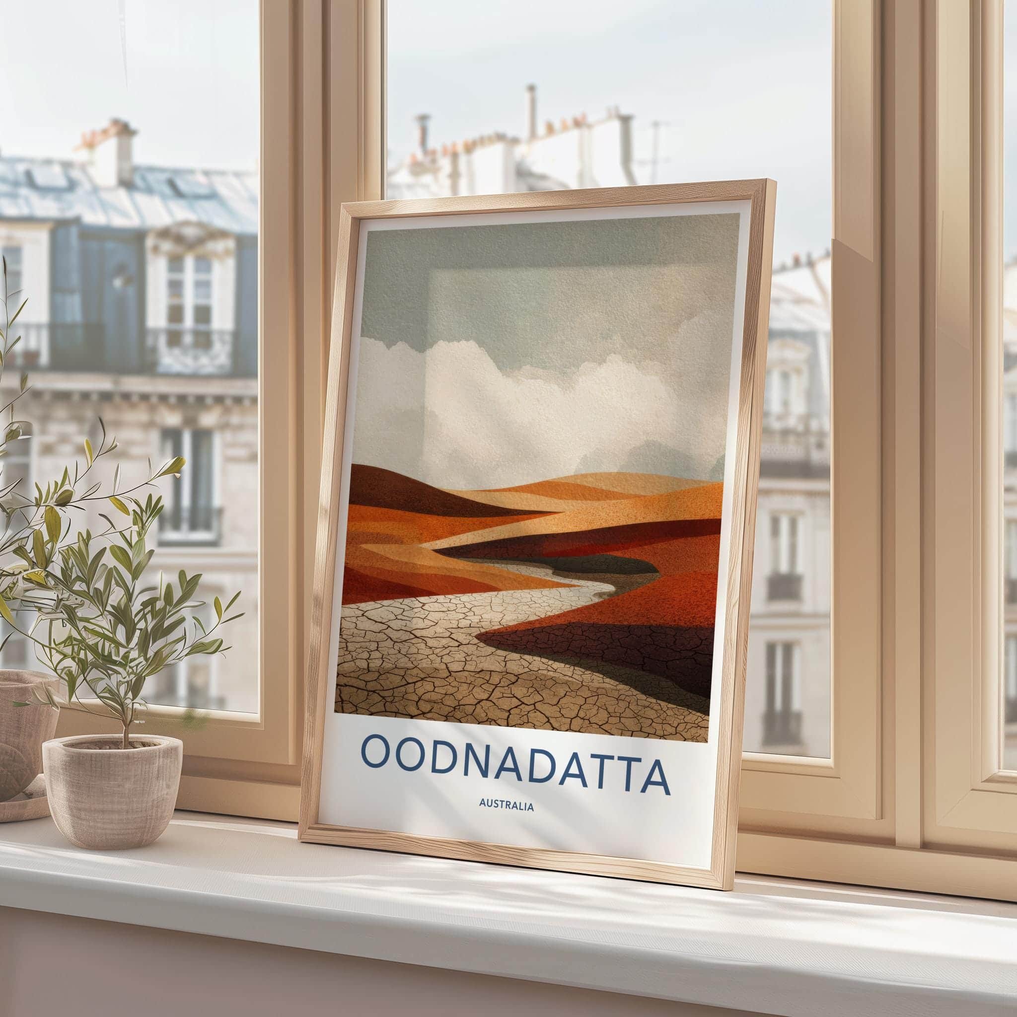 Oodnadatta Poster - Australia Travel Art - Red Desert Drybed Wall Decor