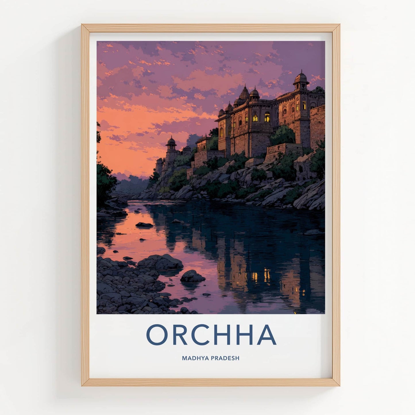 Orchha Poster - India Madhya Pradesh River Palace Art Print Home Decor