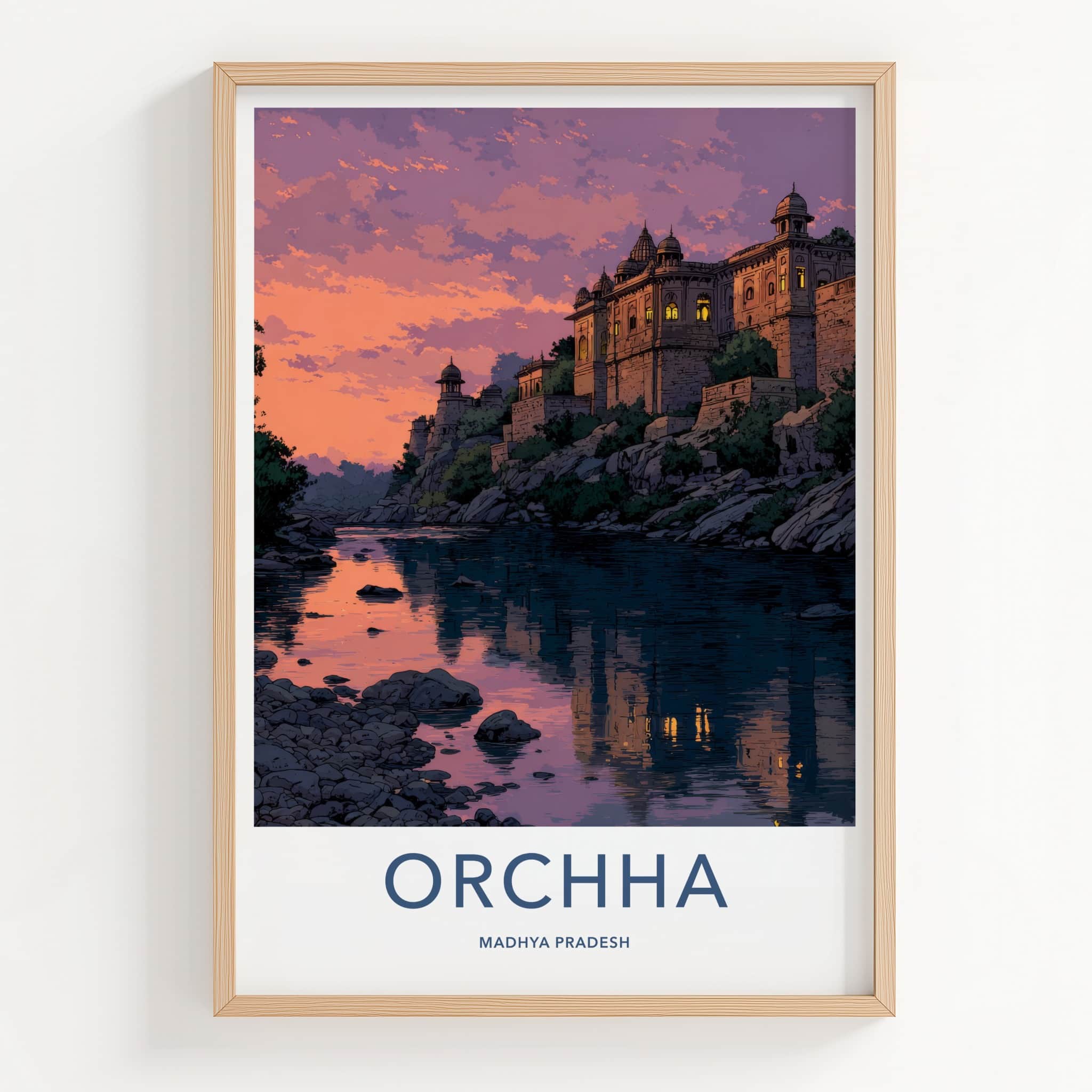 Orchha Poster - India Madhya Pradesh River Palace Art Print Home Decor