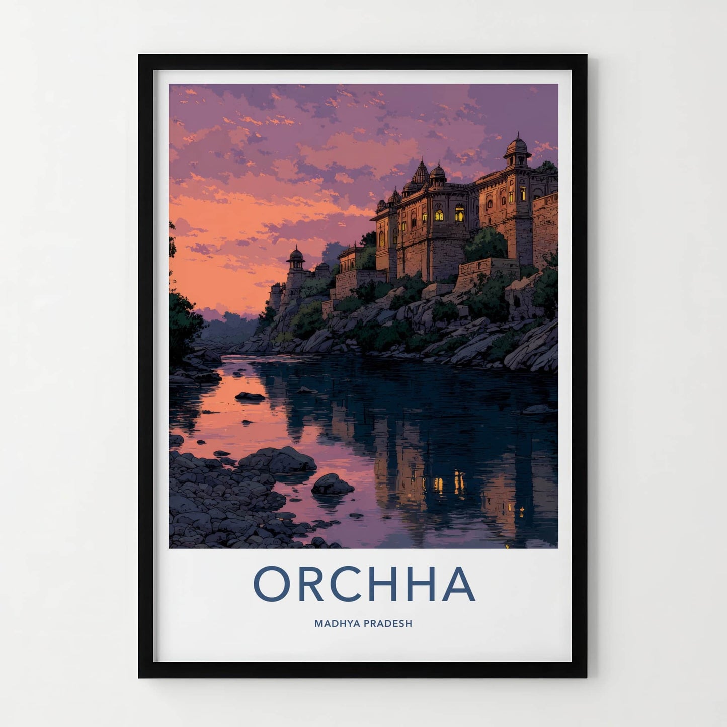 Orchha Poster - India Madhya Pradesh River Palace Art Print Home Decor