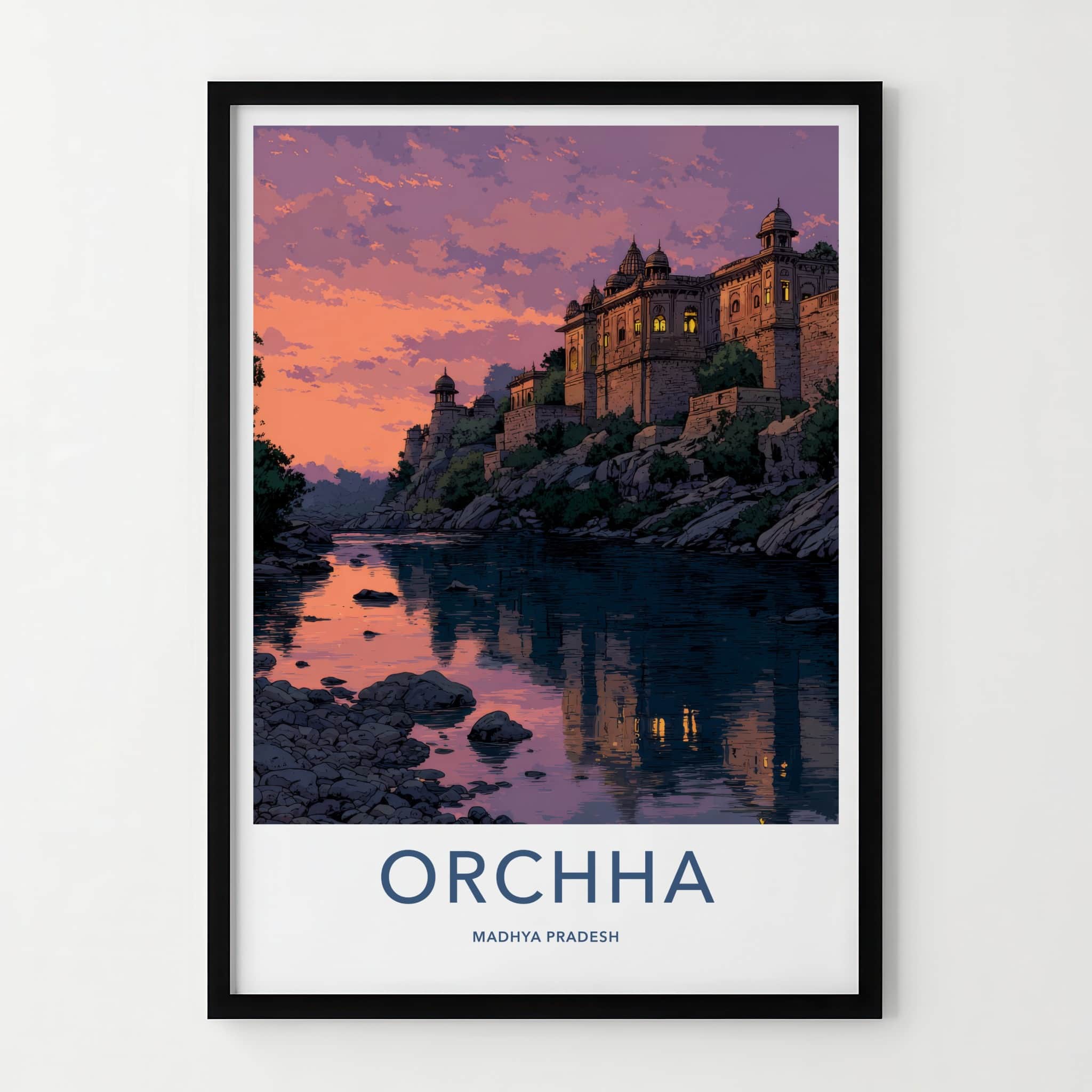 Orchha Poster - India Madhya Pradesh River Palace Art Print Home Decor