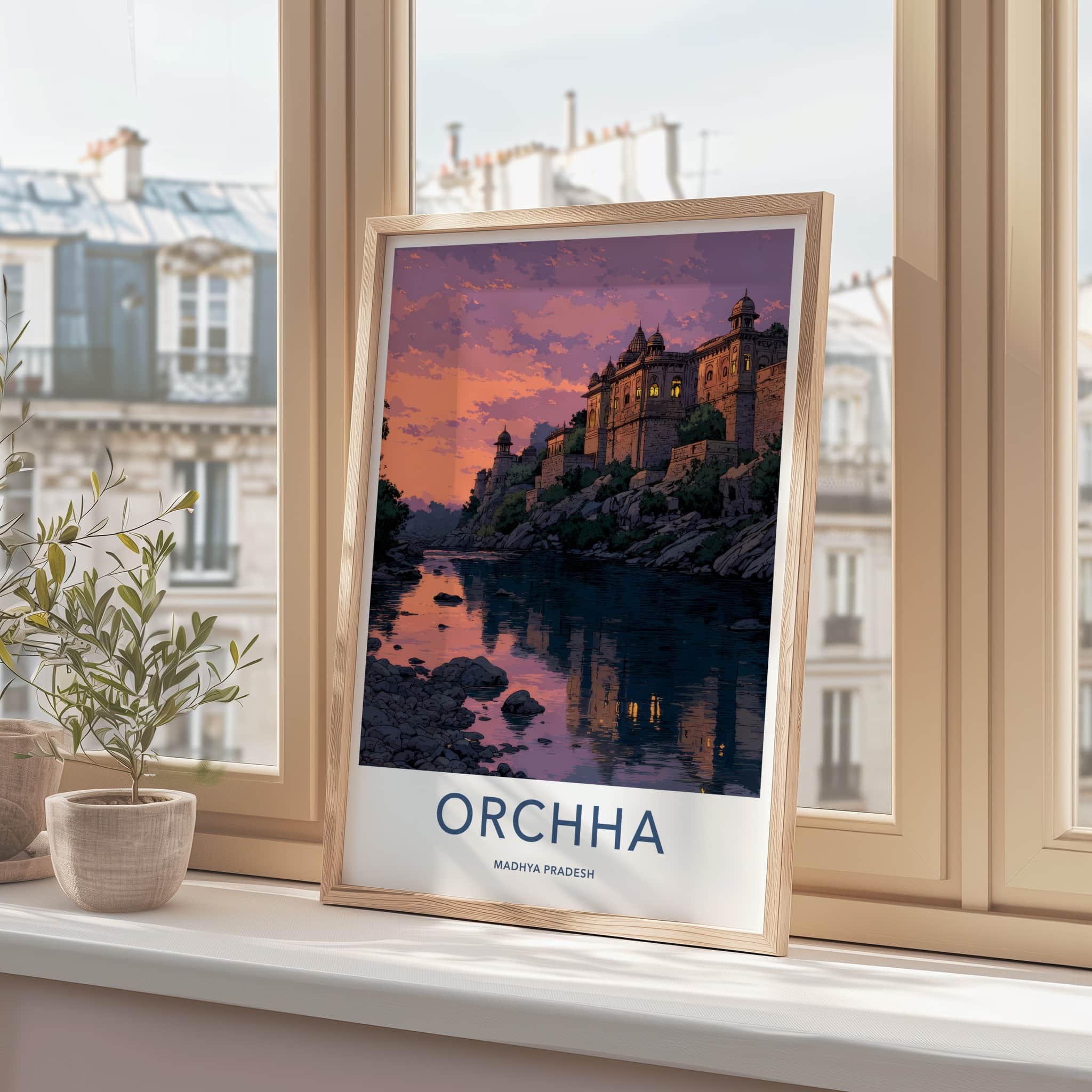 Orchha Poster - India Madhya Pradesh River Palace Art Print Home Decor