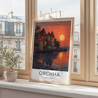 Orchha Poster - India Madhya Pradesh River Sunset Art Print Home Decor
