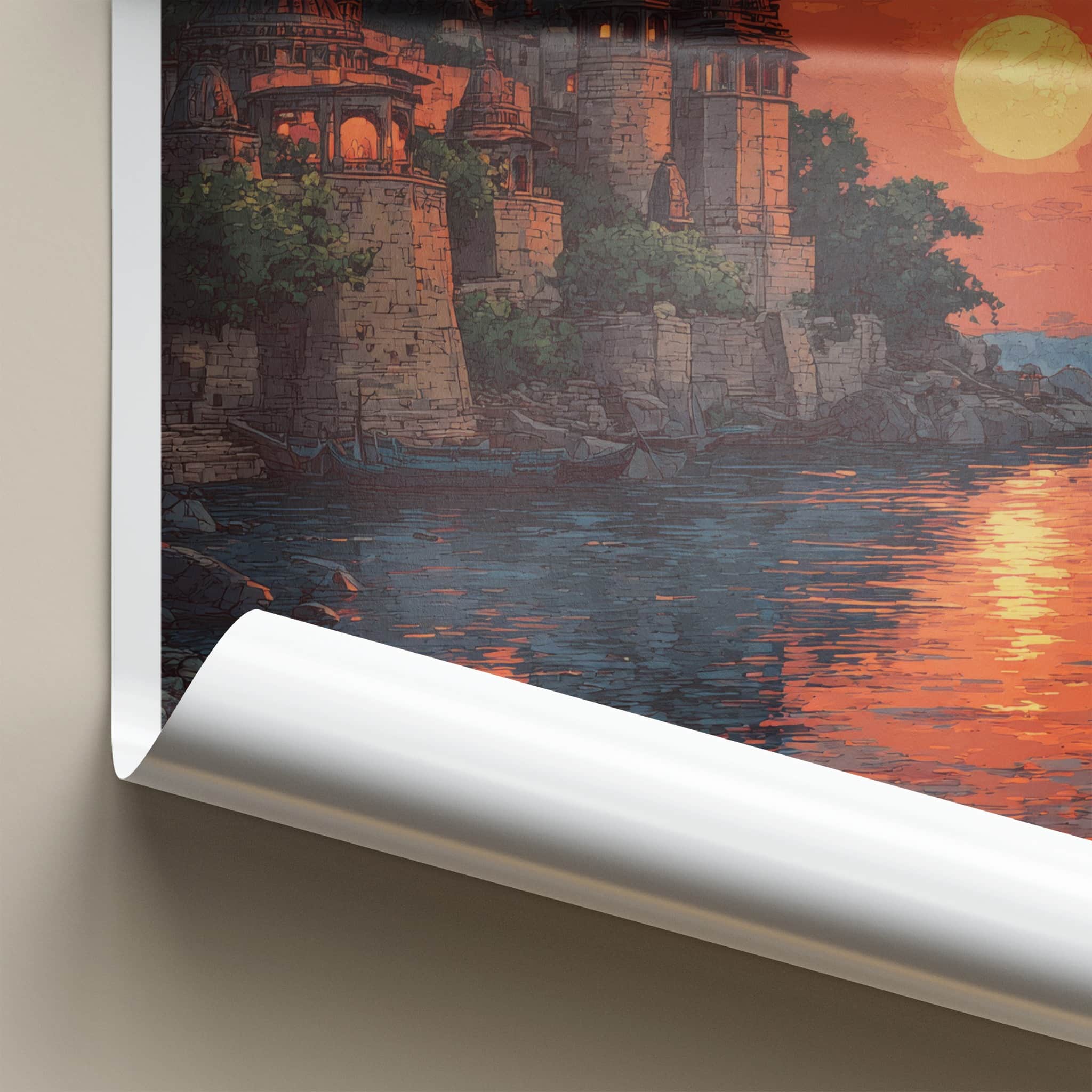 Orchha Poster - India Madhya Pradesh River Sunset Art Print Home Decor