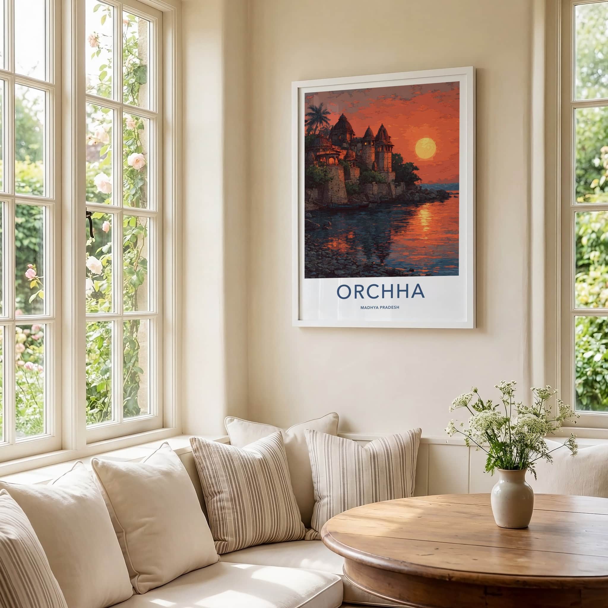 Orchha Poster - India Madhya Pradesh River Sunset Art Print Home Decor
