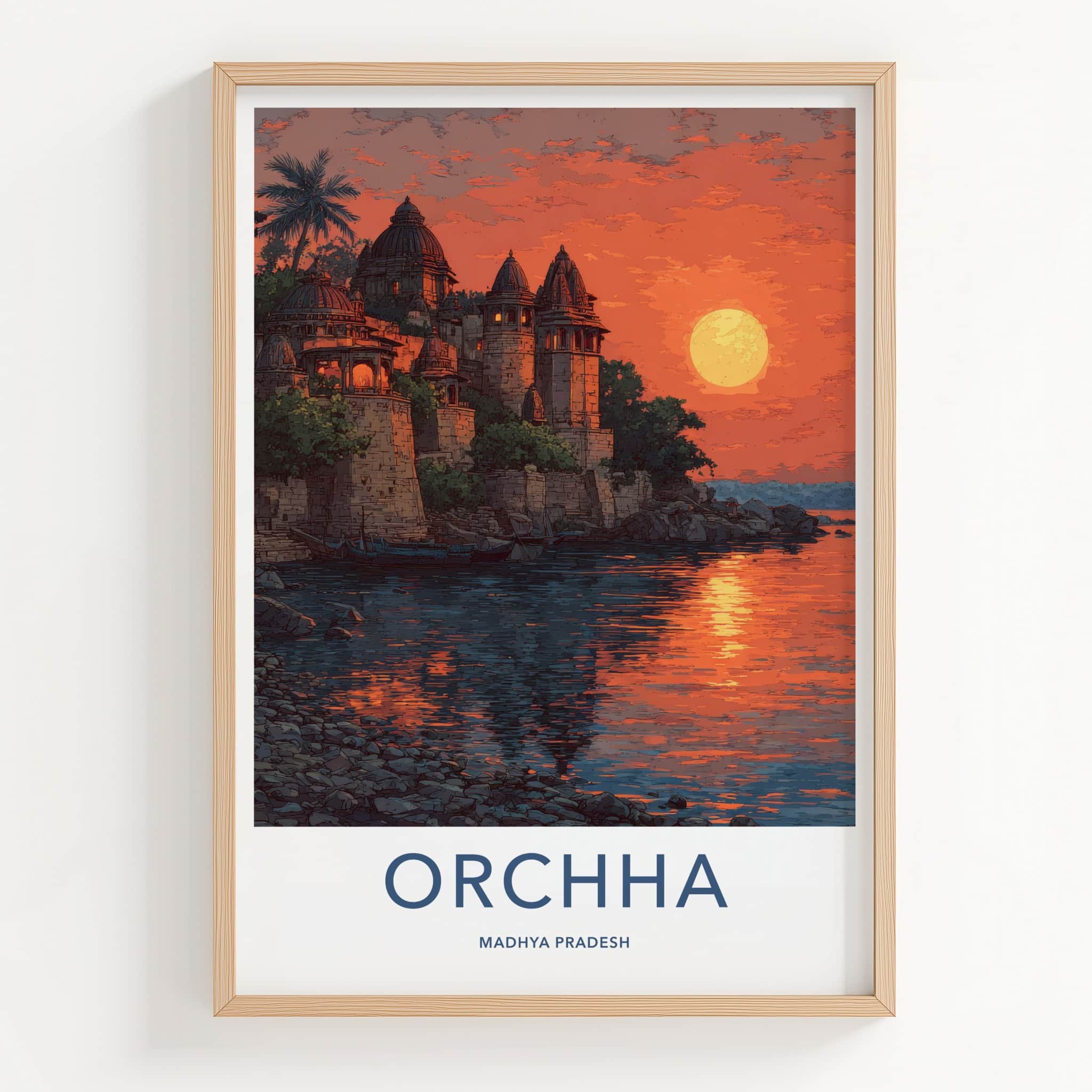 Orchha Poster - India Madhya Pradesh River Sunset Art Print Home Decor
