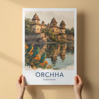Orchha Poster - India Travel Art - River Bank Parrots Framed Art