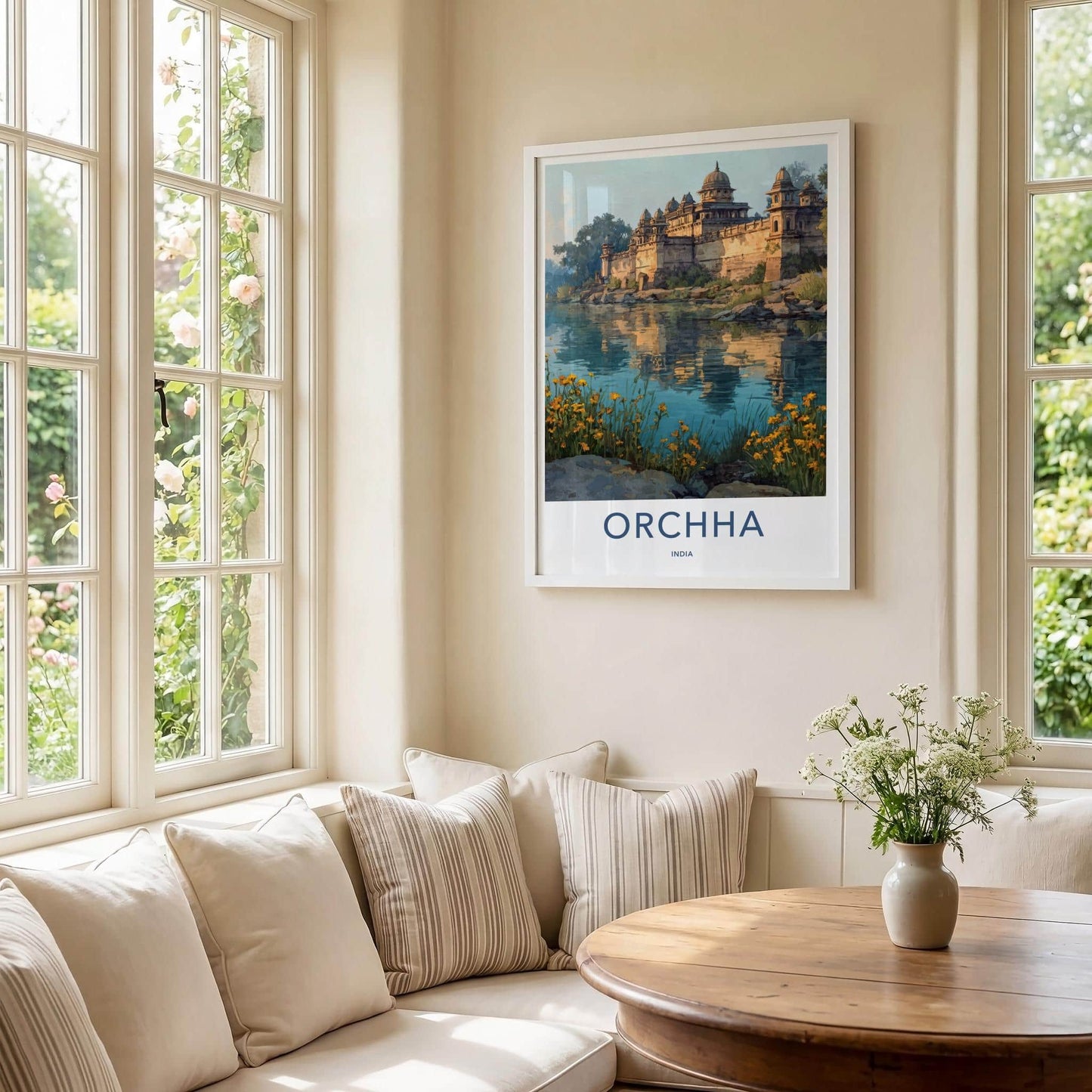 Orchha Poster - India Travel Print - Madhya Pradesh River Lounge Decor