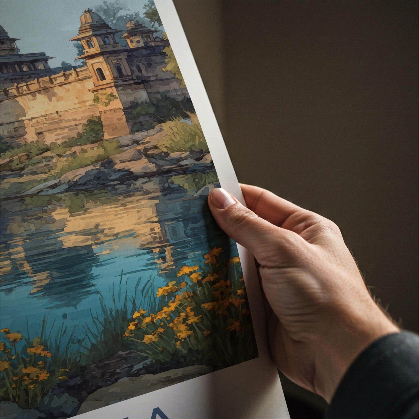 Orchha Poster - India Travel Print - Madhya Pradesh River Lounge Decor
