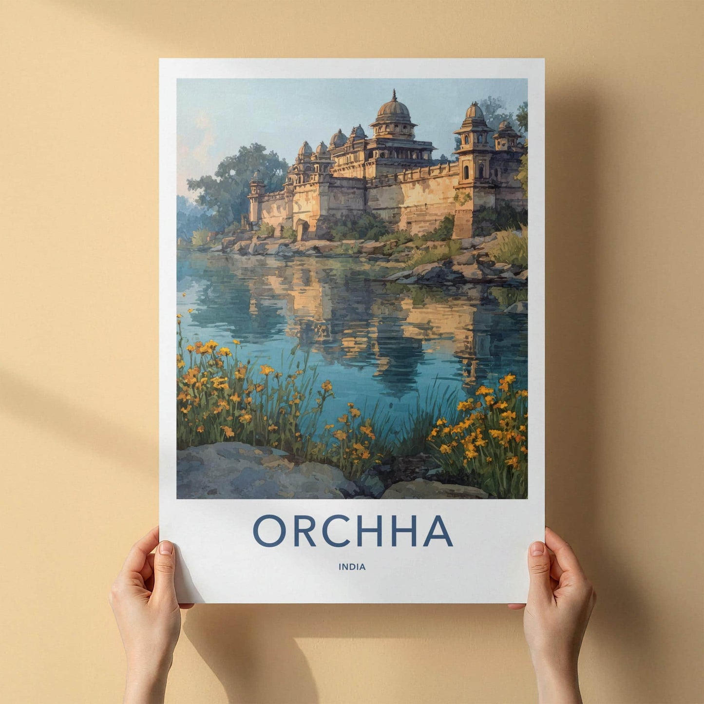 Orchha Poster - India Travel Print - Madhya Pradesh River Lounge Decor