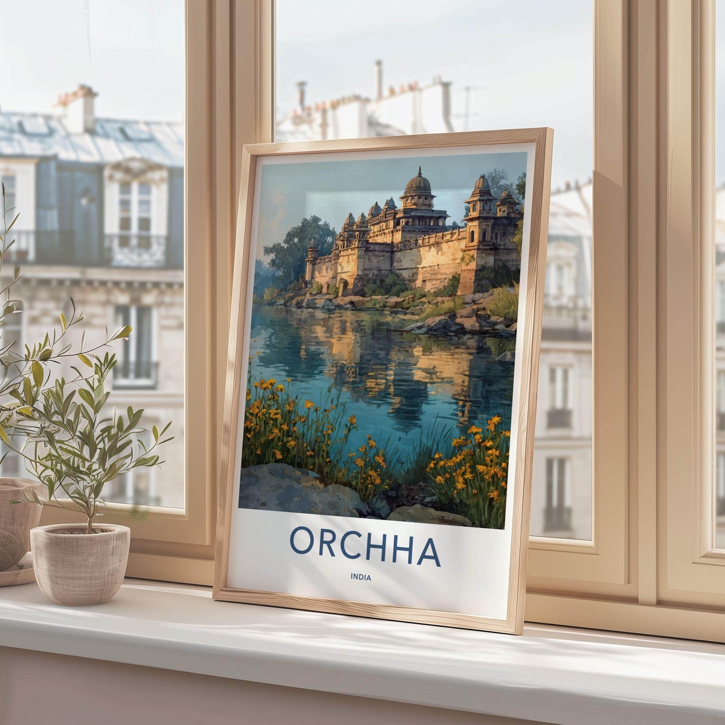 Orchha Poster - India Travel Print - Madhya Pradesh River Lounge Decor