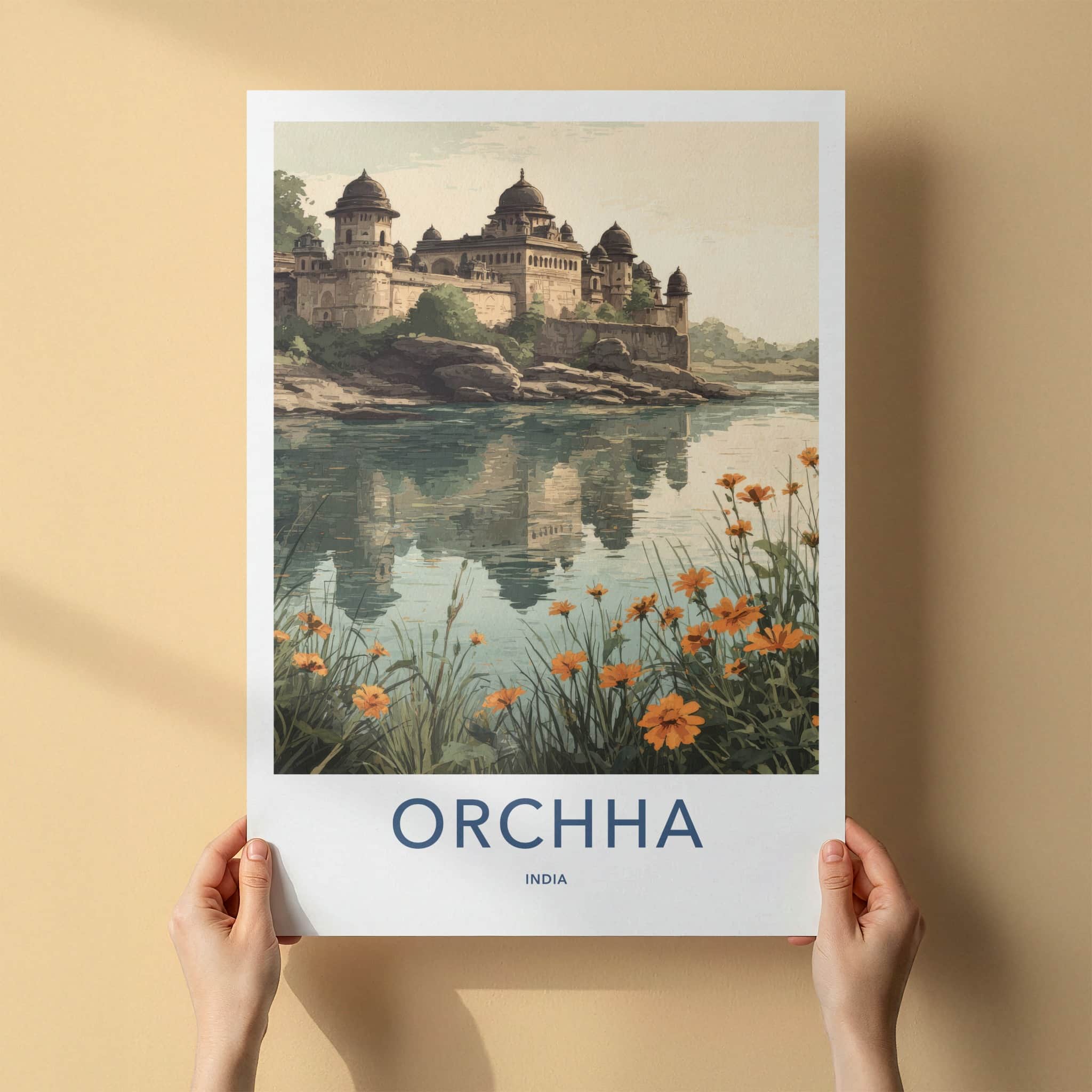 Orchha Poster - India Wall Art - Madhya Pradesh Fortress River Home Decor