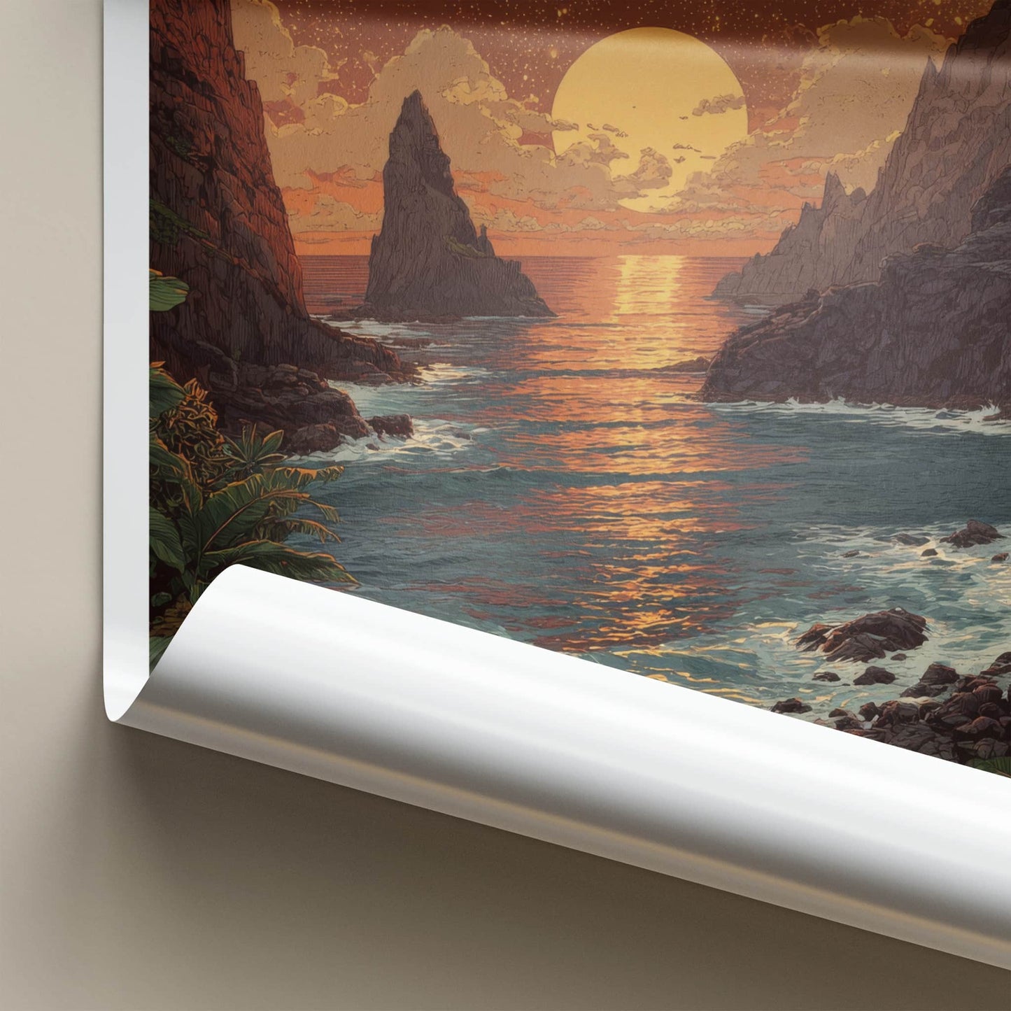 Orchid Island Poster - Taiwan Art Print - Sunset Ocean Rocks Home Art
