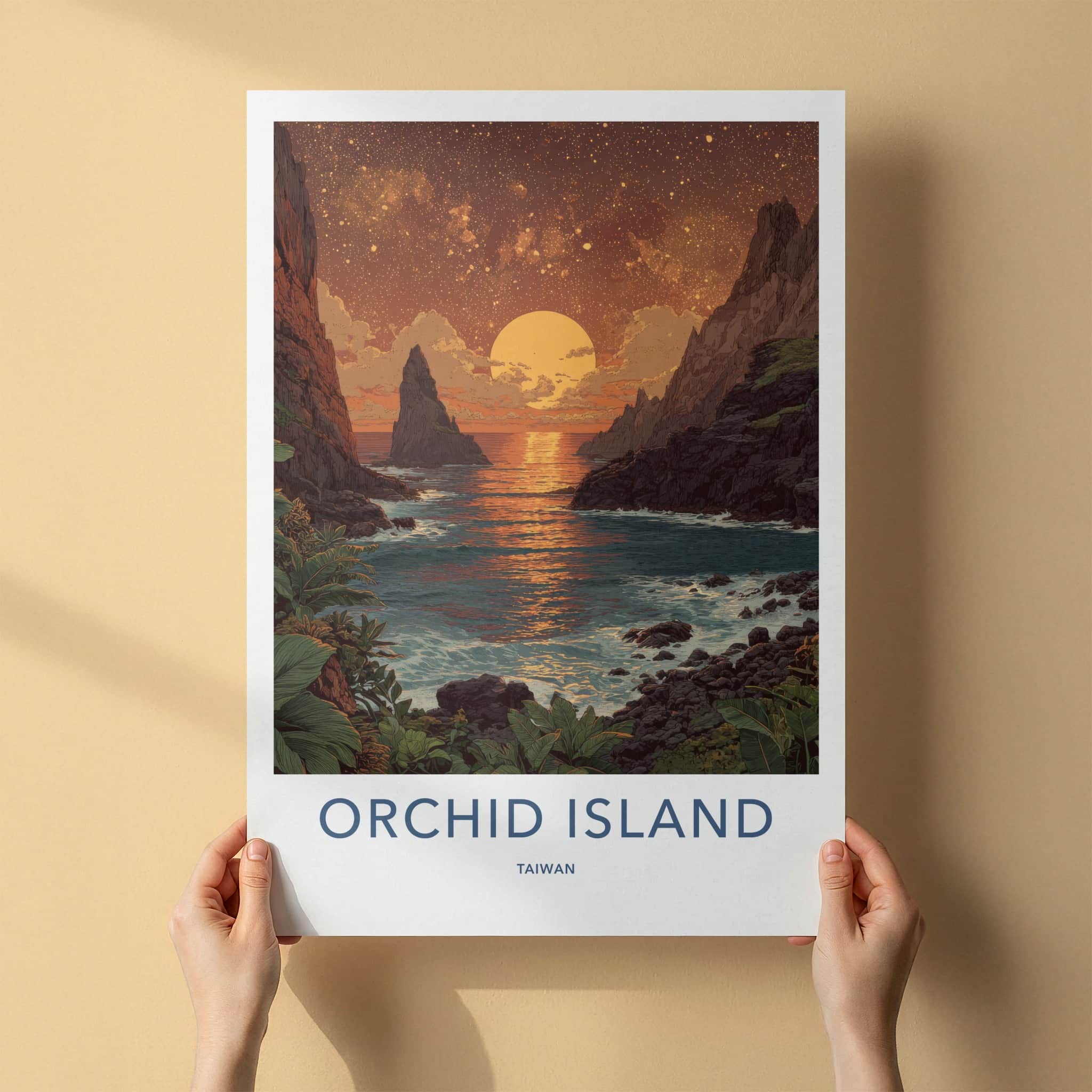 Orchid Island Poster - Taiwan Art Print - Sunset Ocean Rocks Home Art