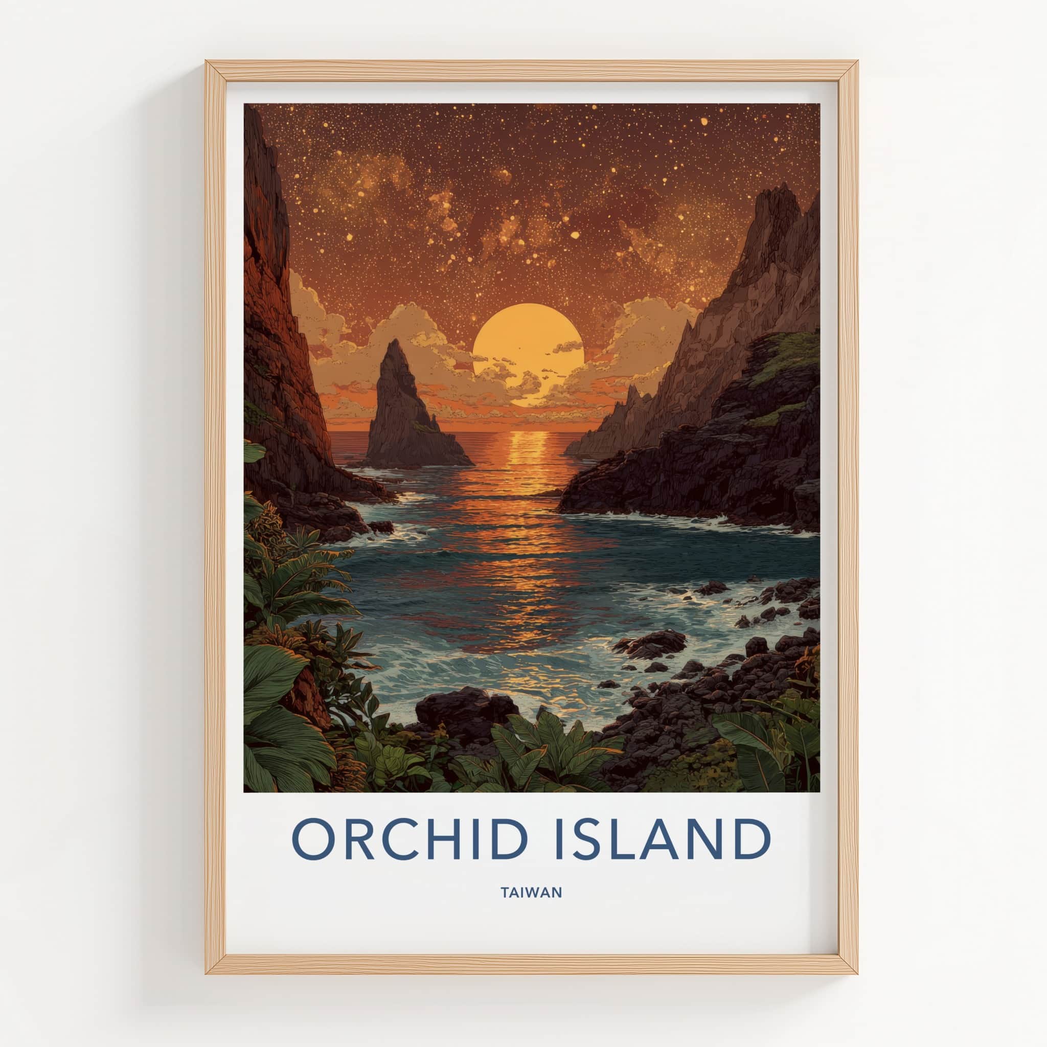 Orchid Island Poster - Taiwan Art Print - Sunset Ocean Rocks Home Art