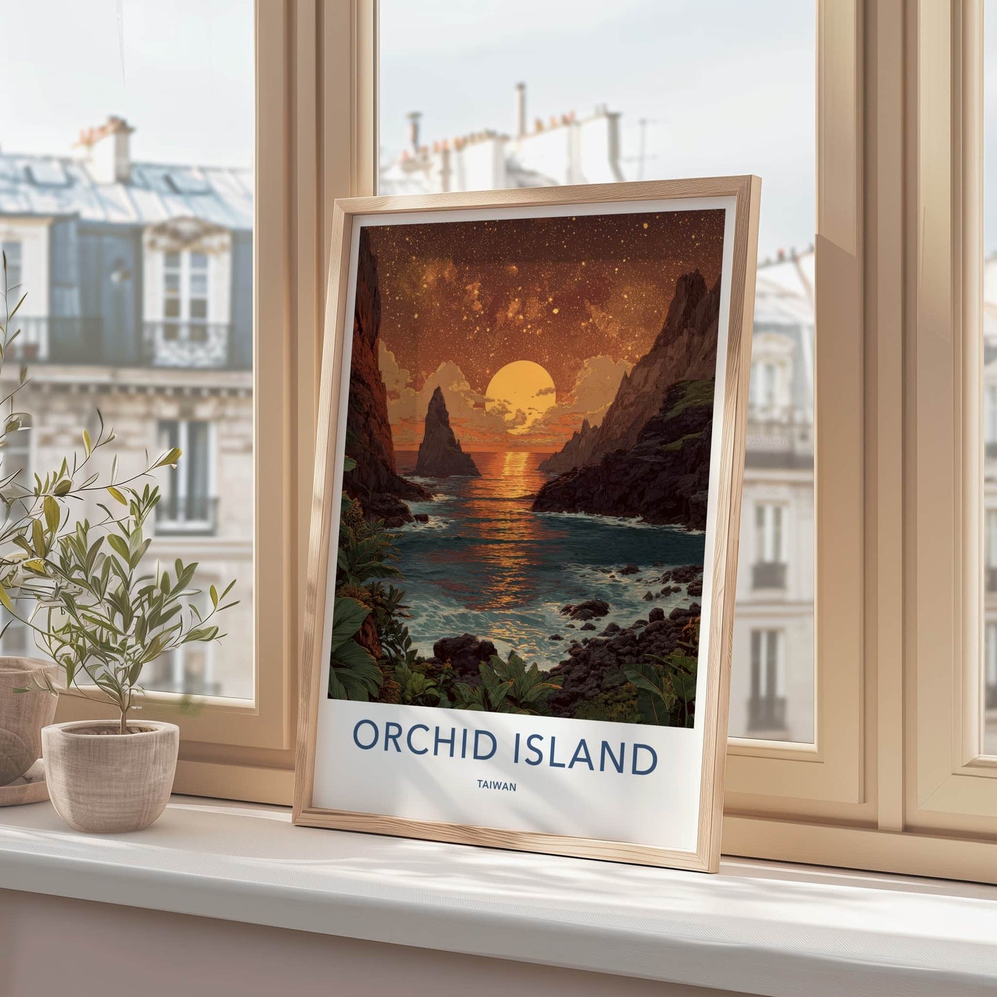 Orchid Island Poster - Taiwan Art Print - Sunset Ocean Rocks Home Art