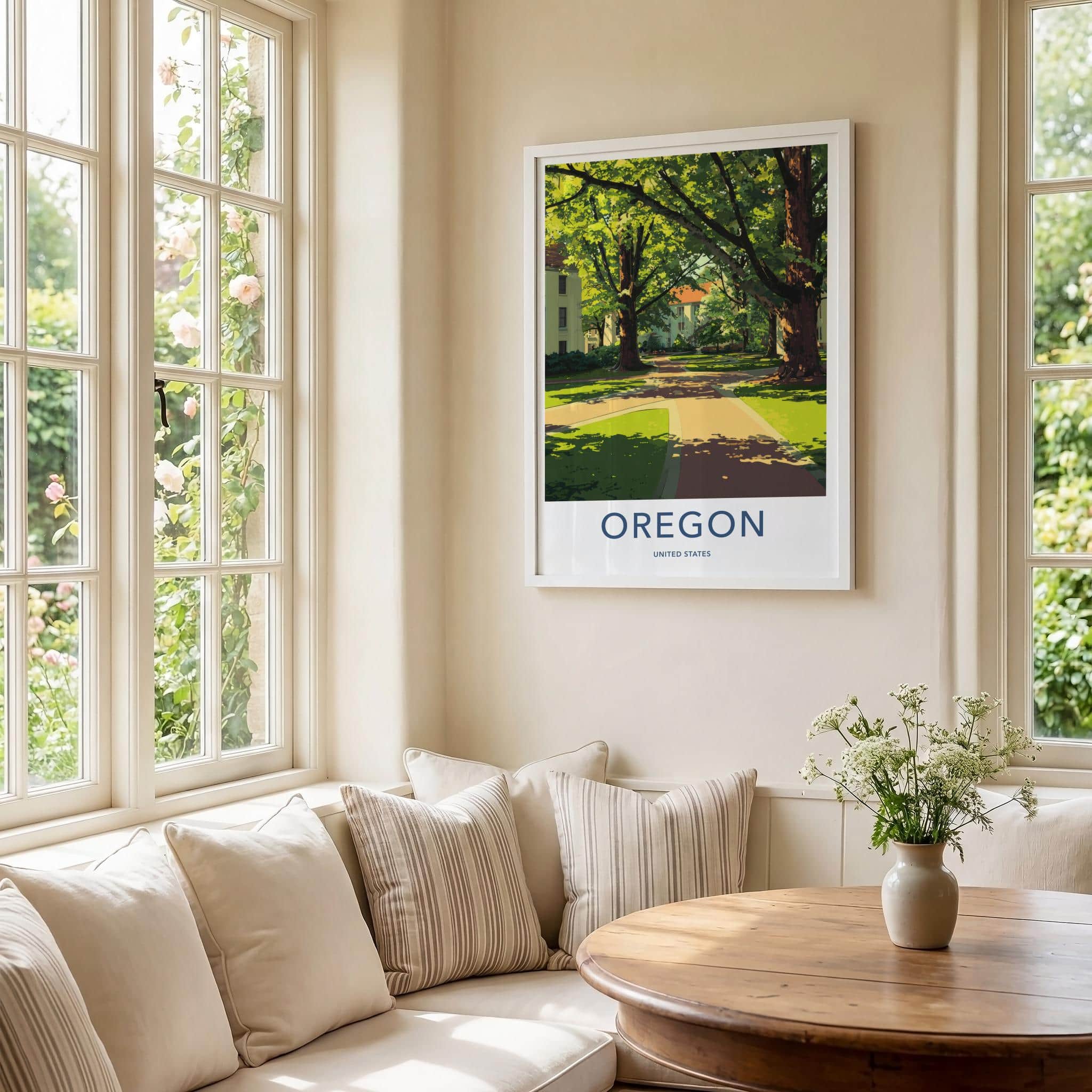 Oregon Poster - Oregon Art Print - Shaded Campus Pathways Home Decor