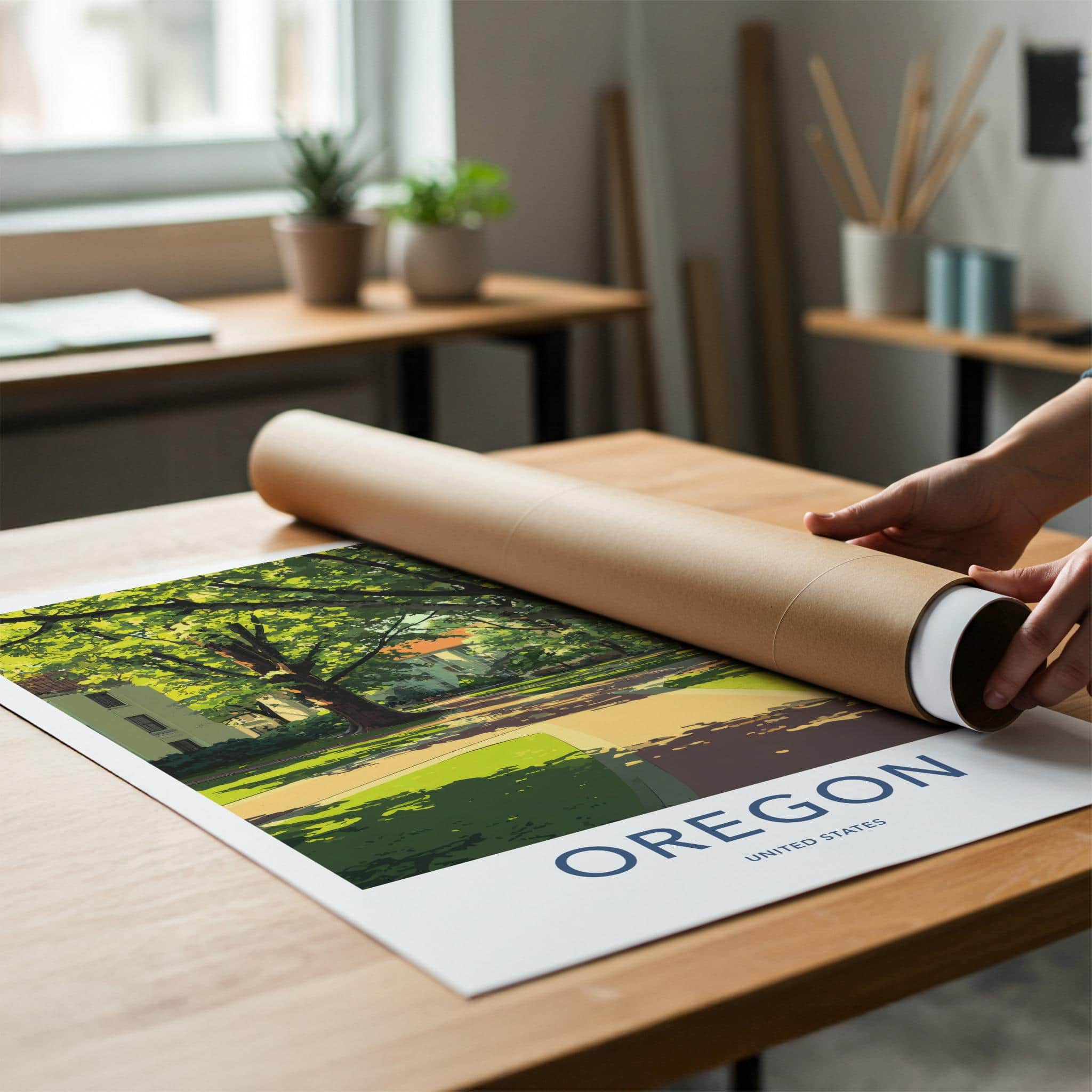 Oregon Poster - Oregon Art Print - Shaded Campus Pathways Home Decor