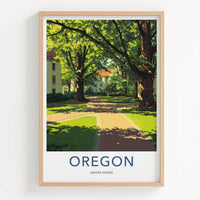 Oregon Poster - Oregon Art Print - Shaded Campus Pathways Home Decor