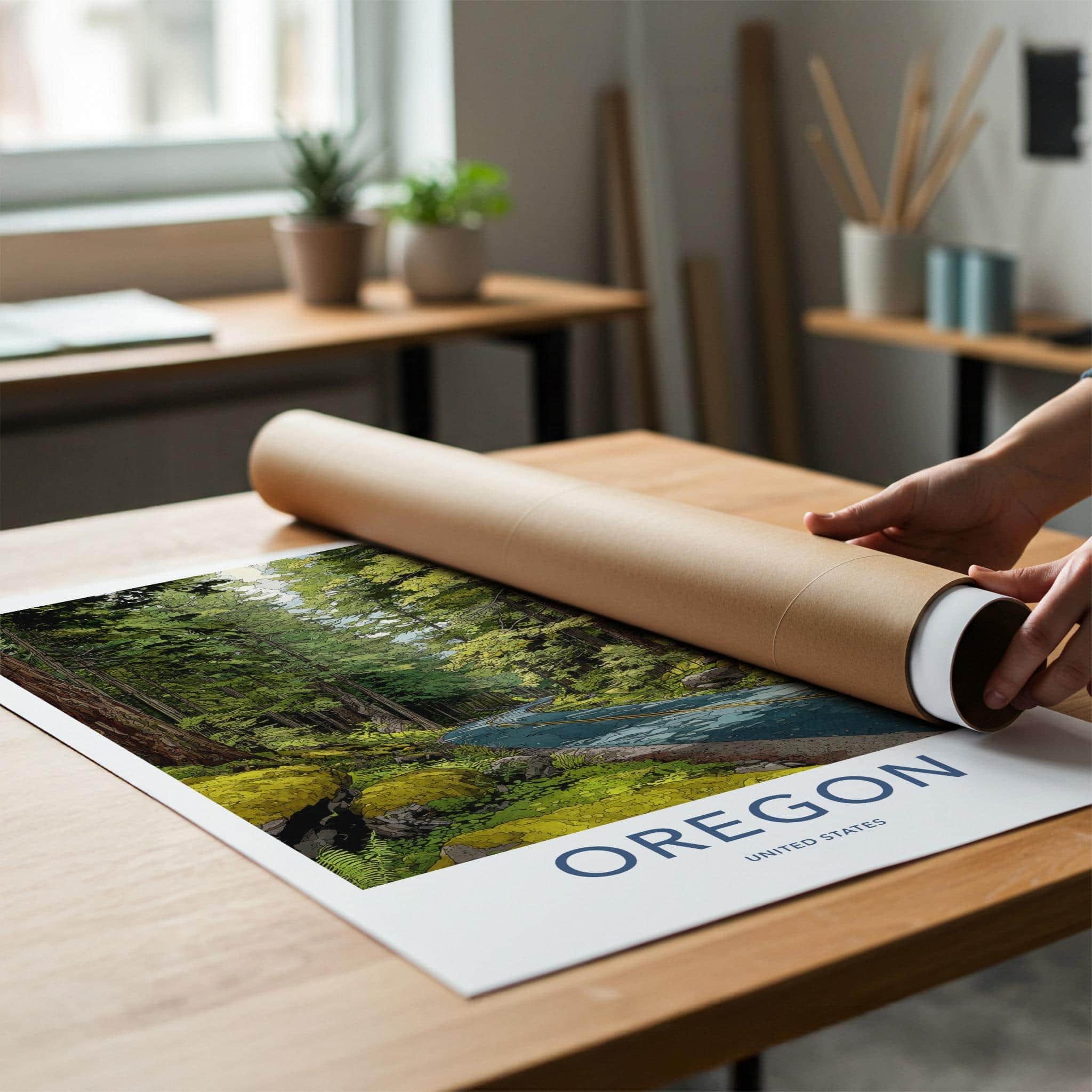 Oregon Poster - Oregon Travel Art - Forest Winding Road Home Decor