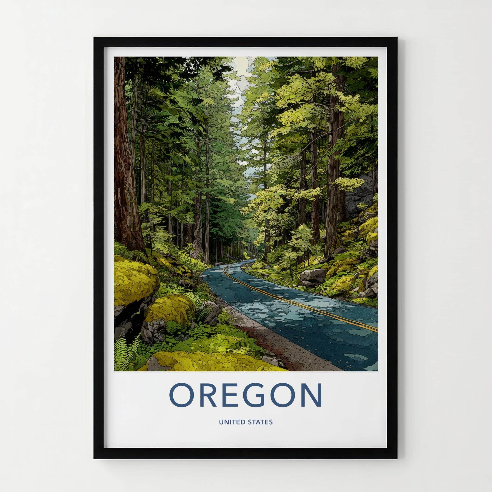 Oregon Poster - Oregon Travel Art - Forest Winding Road Home Decor