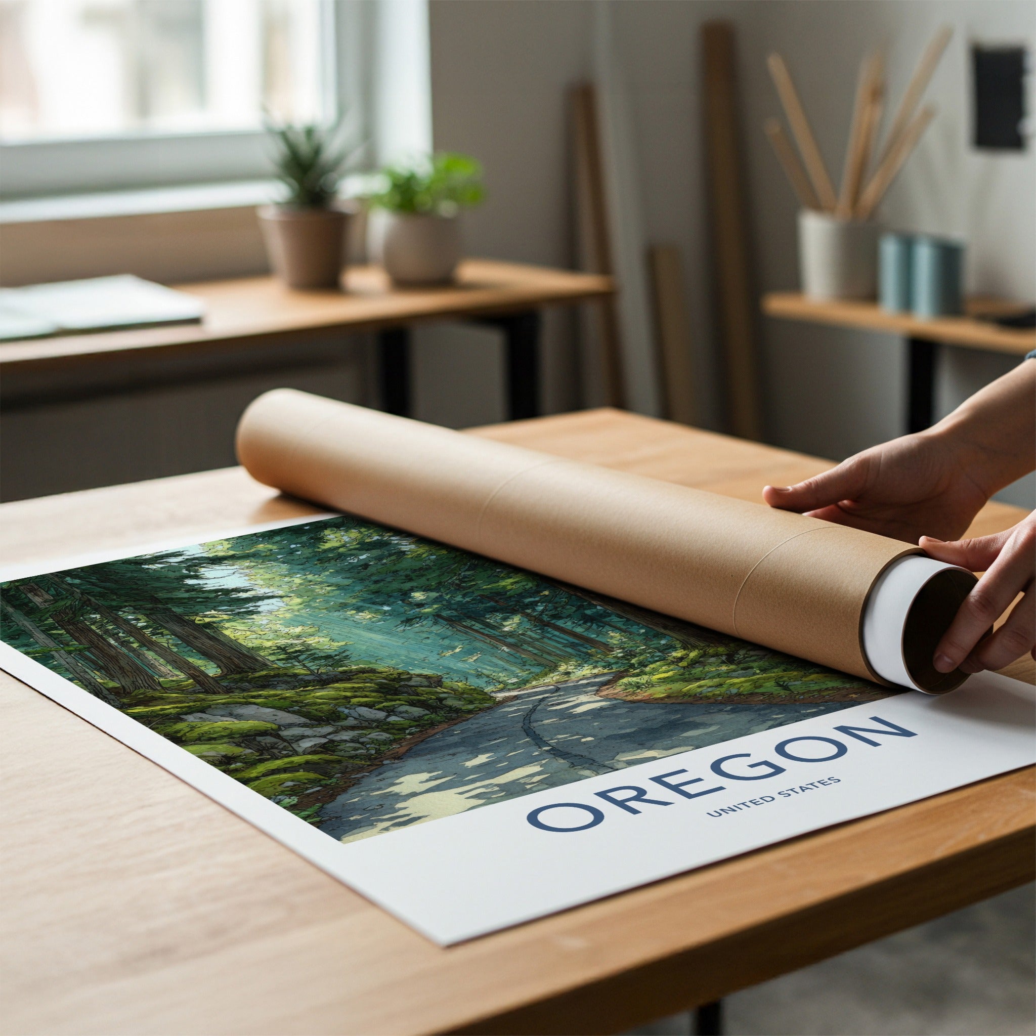 Oregon Poster - Oregon Travel Art - Shaded Forest Road Gallery Art