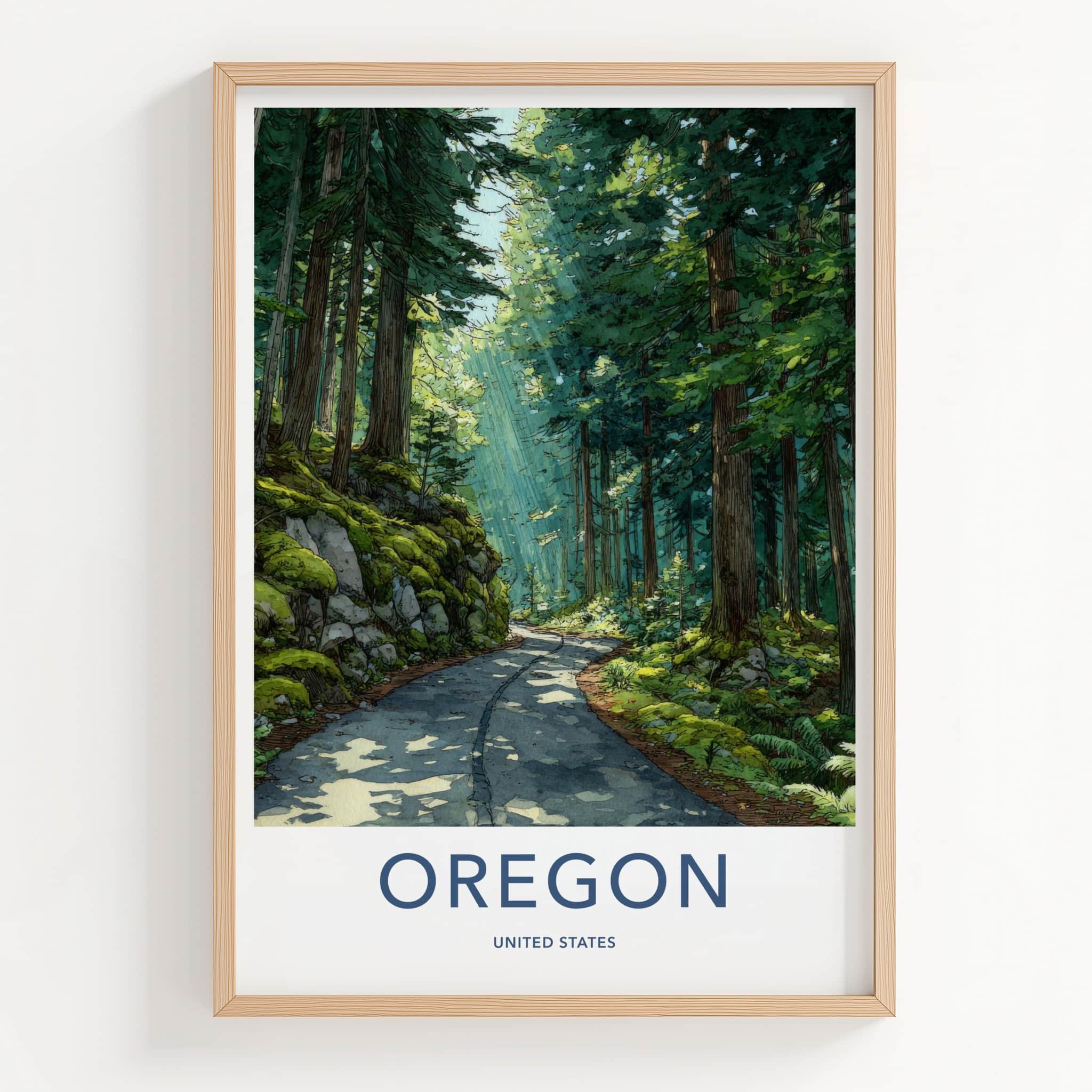 Oregon Poster - Oregon Travel Art - Shaded Forest Road Gallery Art