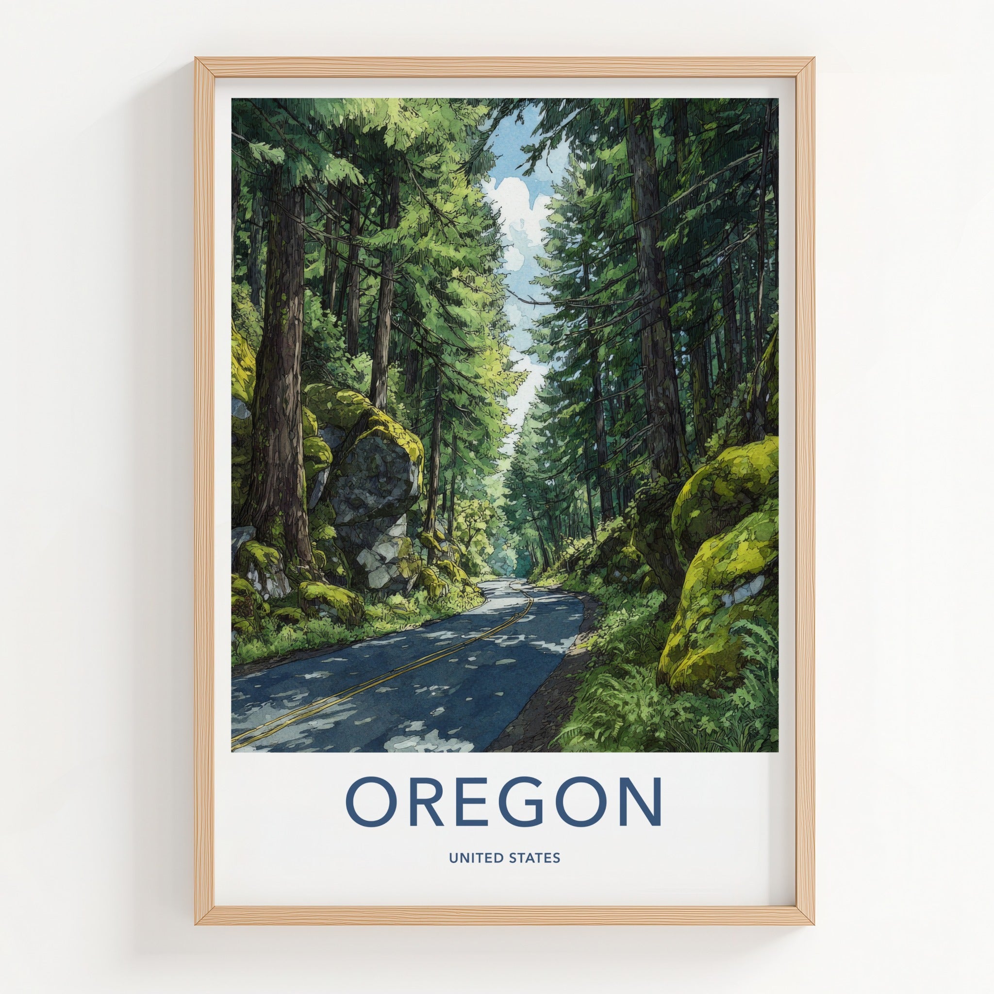 Oregon Poster - Oregon Wall Art Winding Forest Road Home Decor