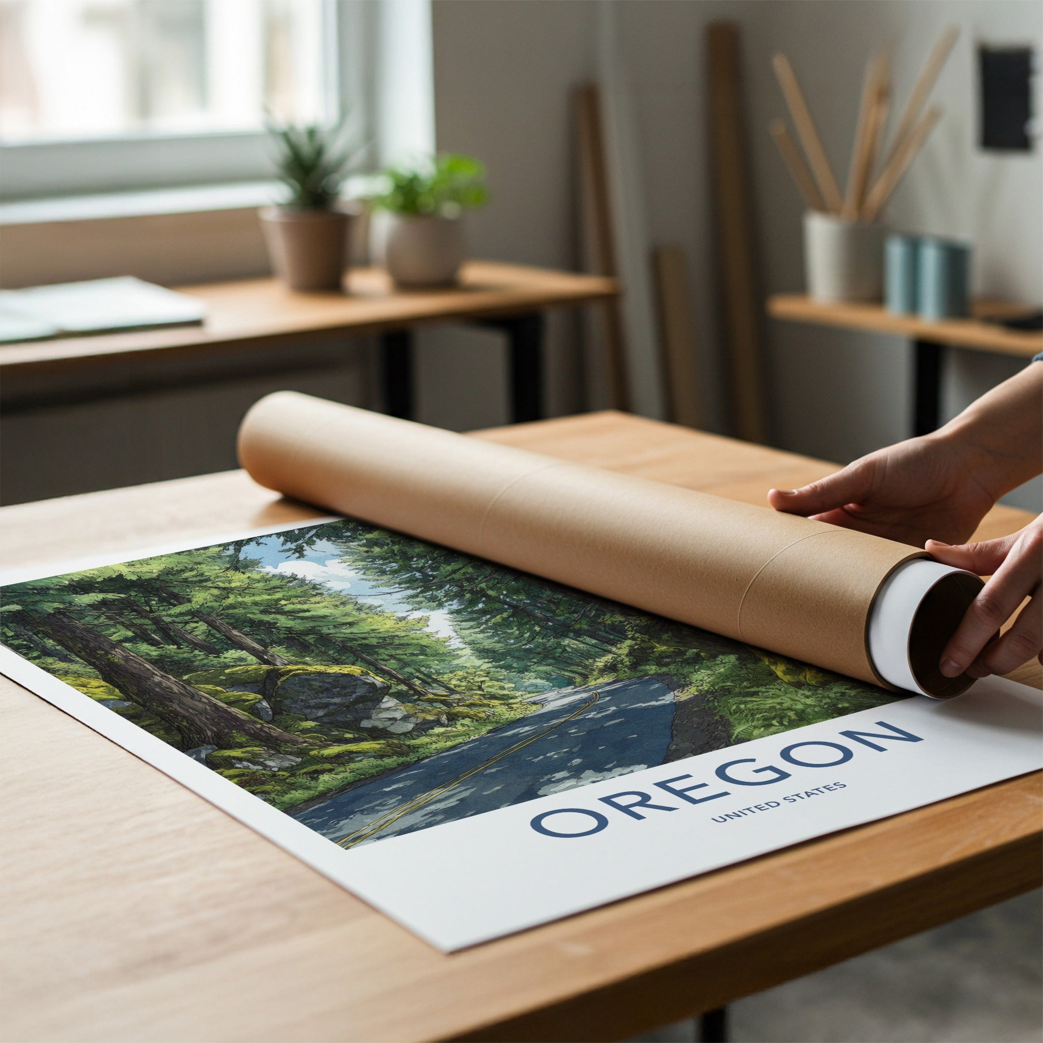 Oregon Poster - Oregon Wall Art Winding Forest Road Home Decor