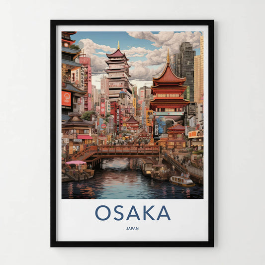 Osaka Poster - Japan Framed Print - Historic Riverside City Gallery Art