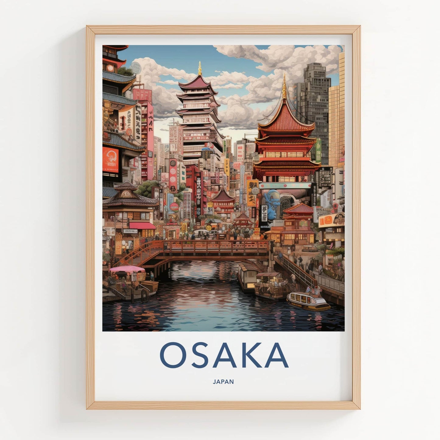 Osaka Poster - Japan Framed Print - Historic Riverside City Gallery Art