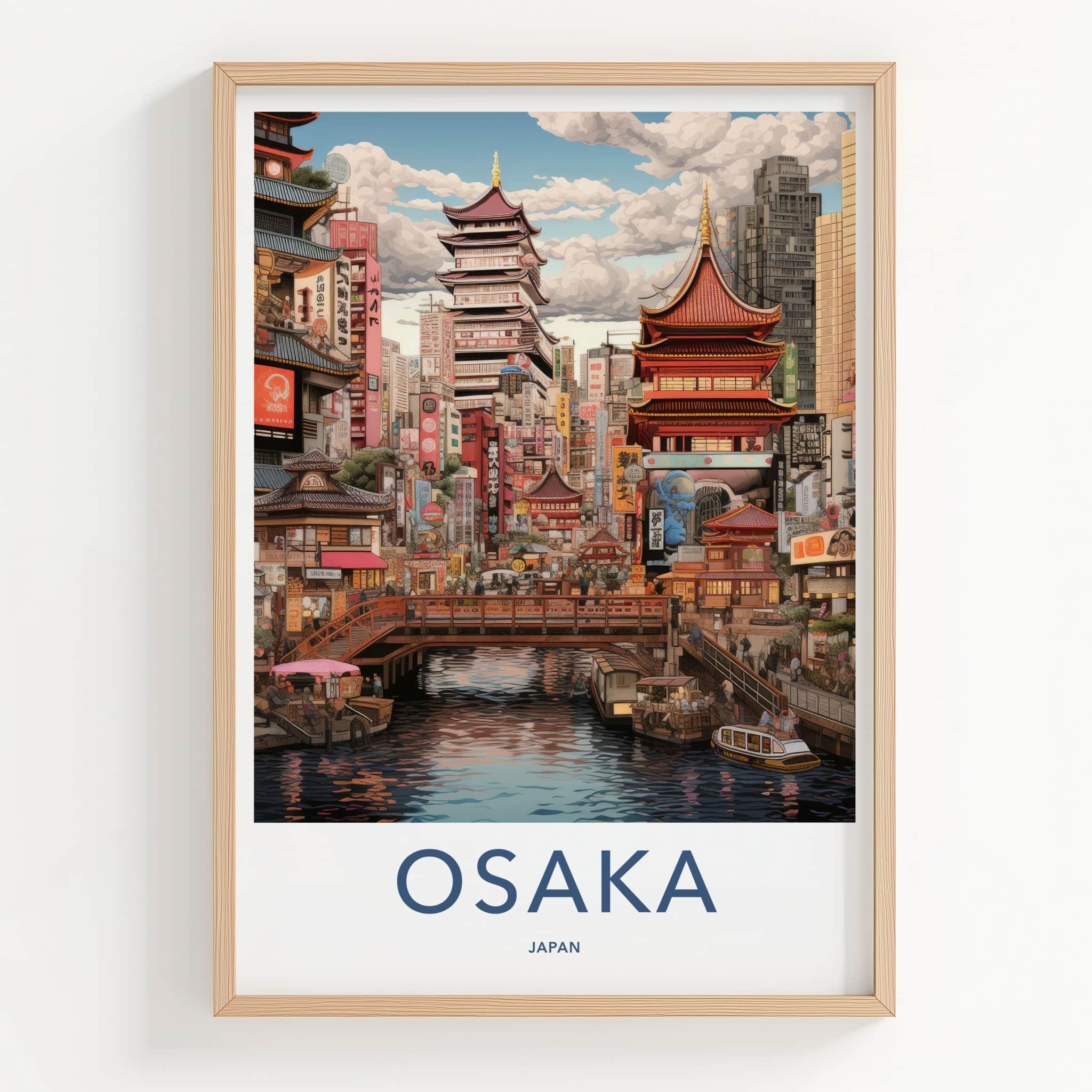 Osaka Poster - Japan Framed Print - Historic Riverside City Gallery Art