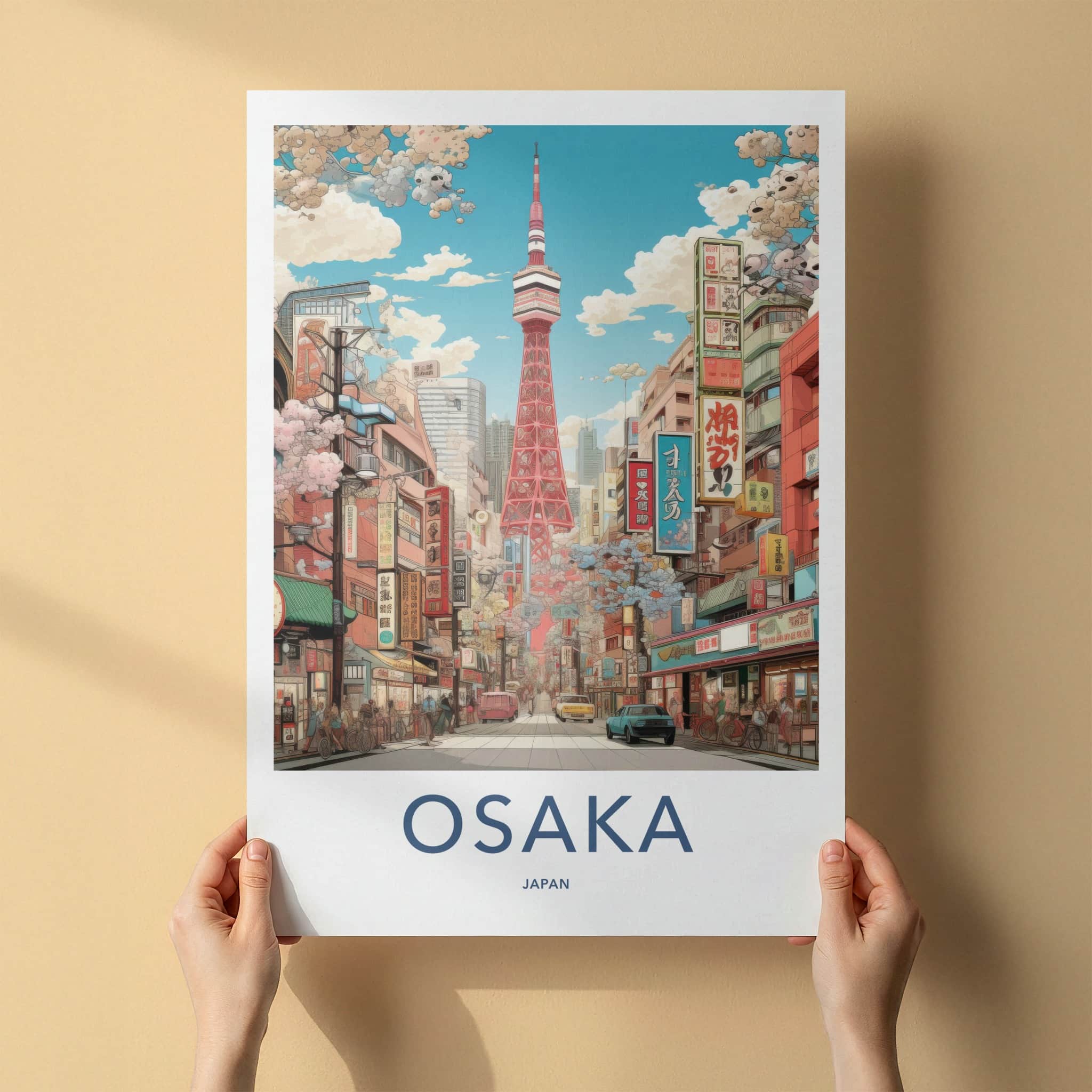 Osaka Poster - Japan Framed Print - Vibrant City Tower Framed Decor