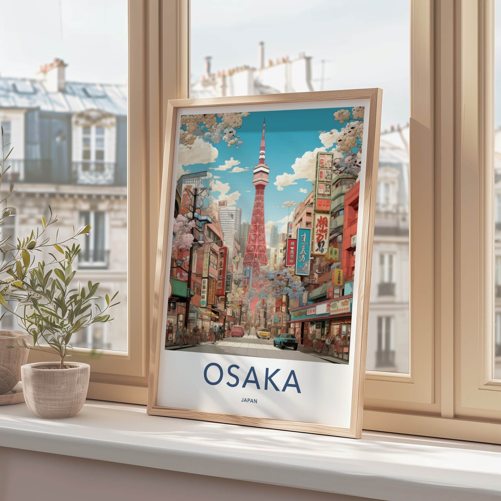 Osaka Poster - Japan Framed Print - Vibrant City Tower Framed Decor